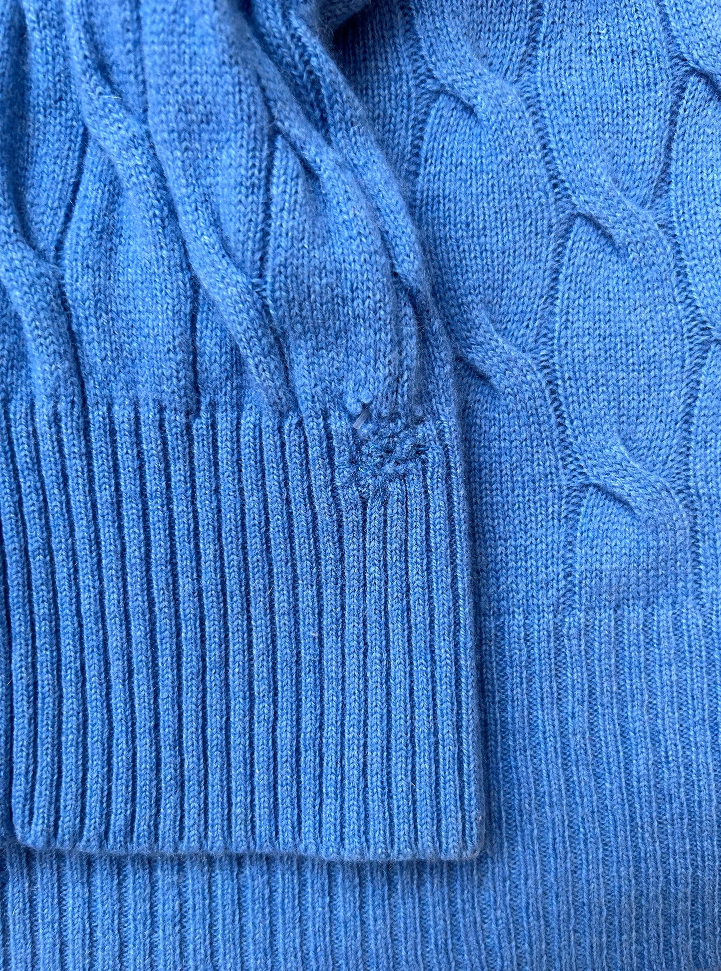 Blue Cashmere Cable Knit Cardigan, Large