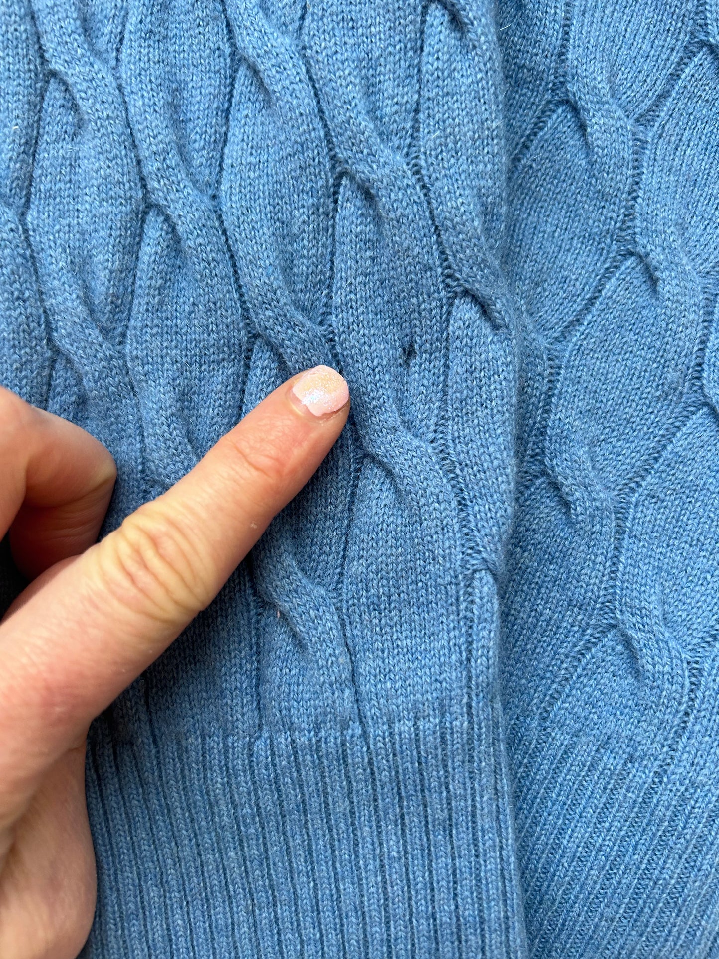 Blue Cashmere Cable Knit Cardigan, Large