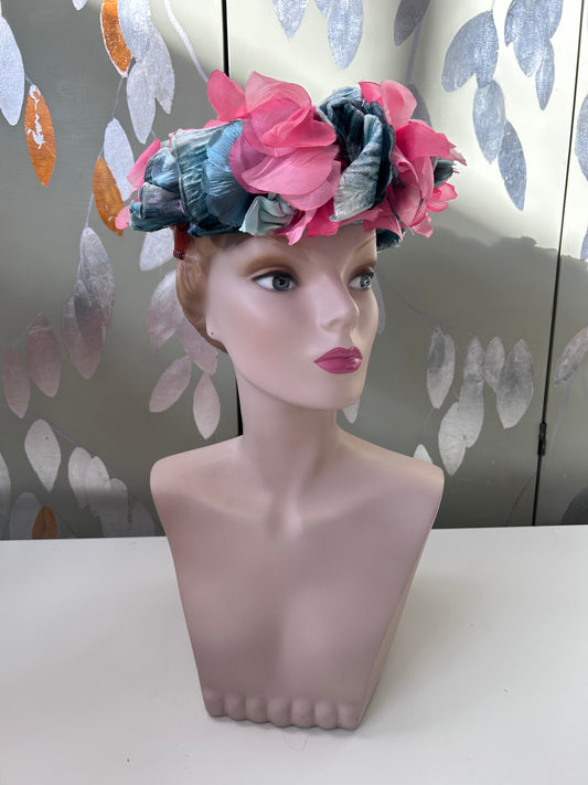 1960s Flower Crown, Blue and Pink Petals