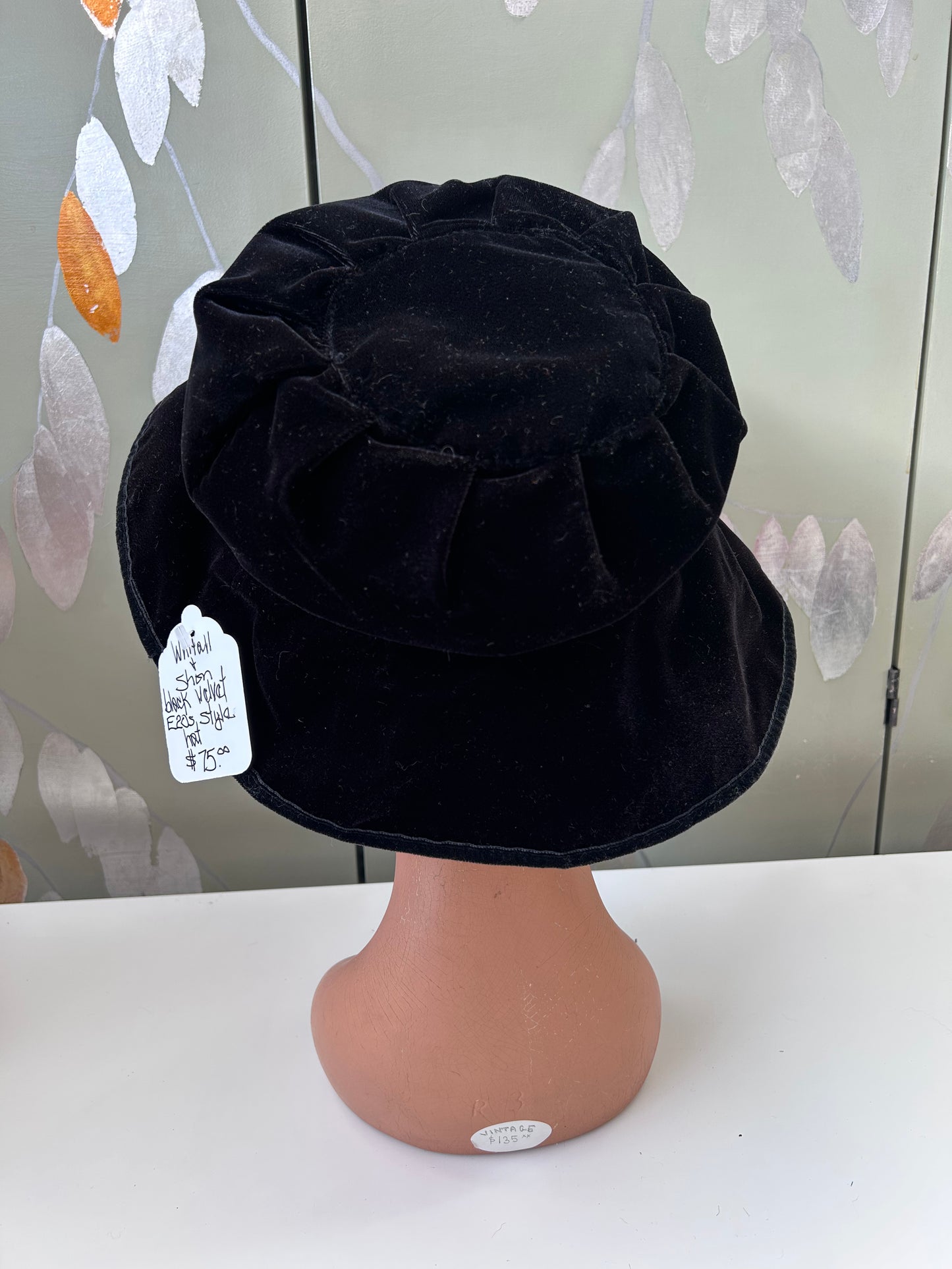 1920s Style Black Velvet Hat with Roses by Whitall & Shon