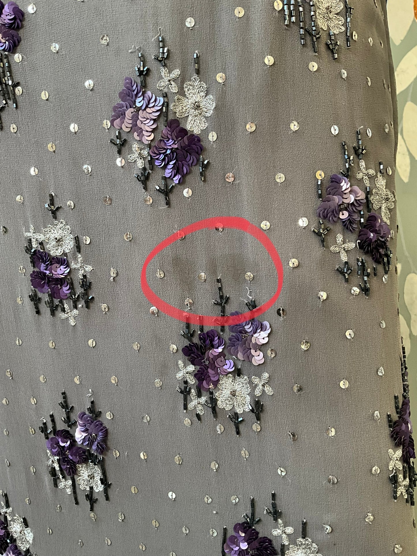 Vintage 1990s Grey Silk Sequinned Evening Dress, Small