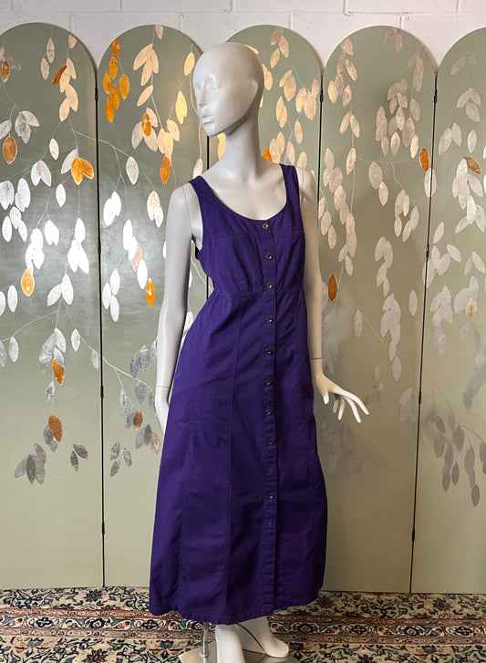 Vintage 1990s Purple Cotton Button-Up Maxi Dress, Large 