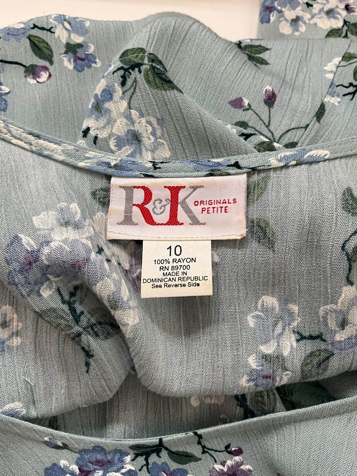 Vintage 1990s Blue Floral Rayon Dress, Large