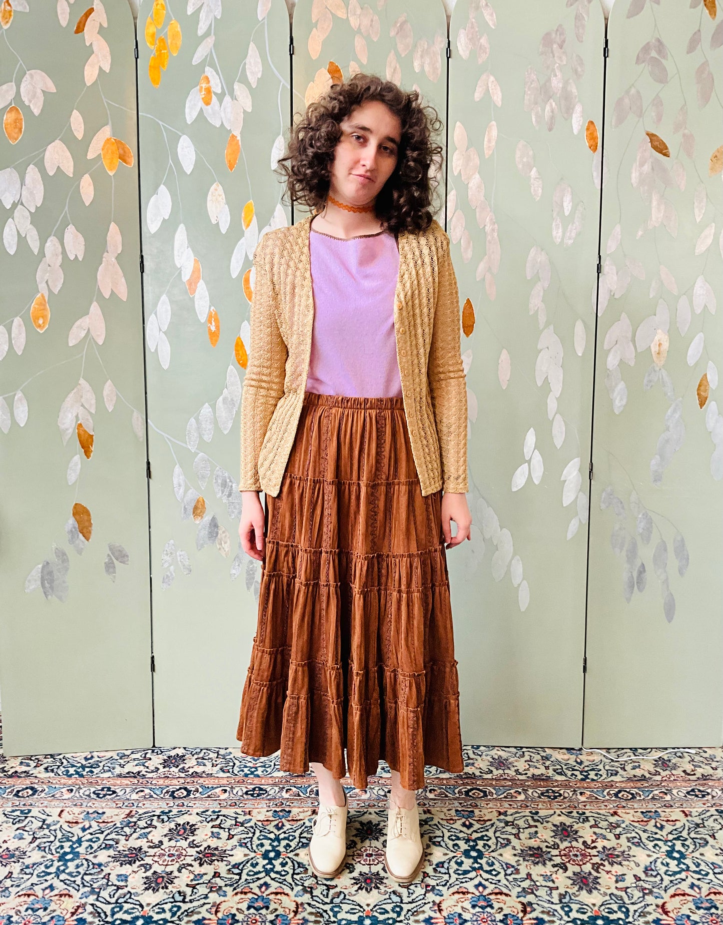 Vintage 1990s Dorothy Perkins Golden Crochet Cardigan, XS