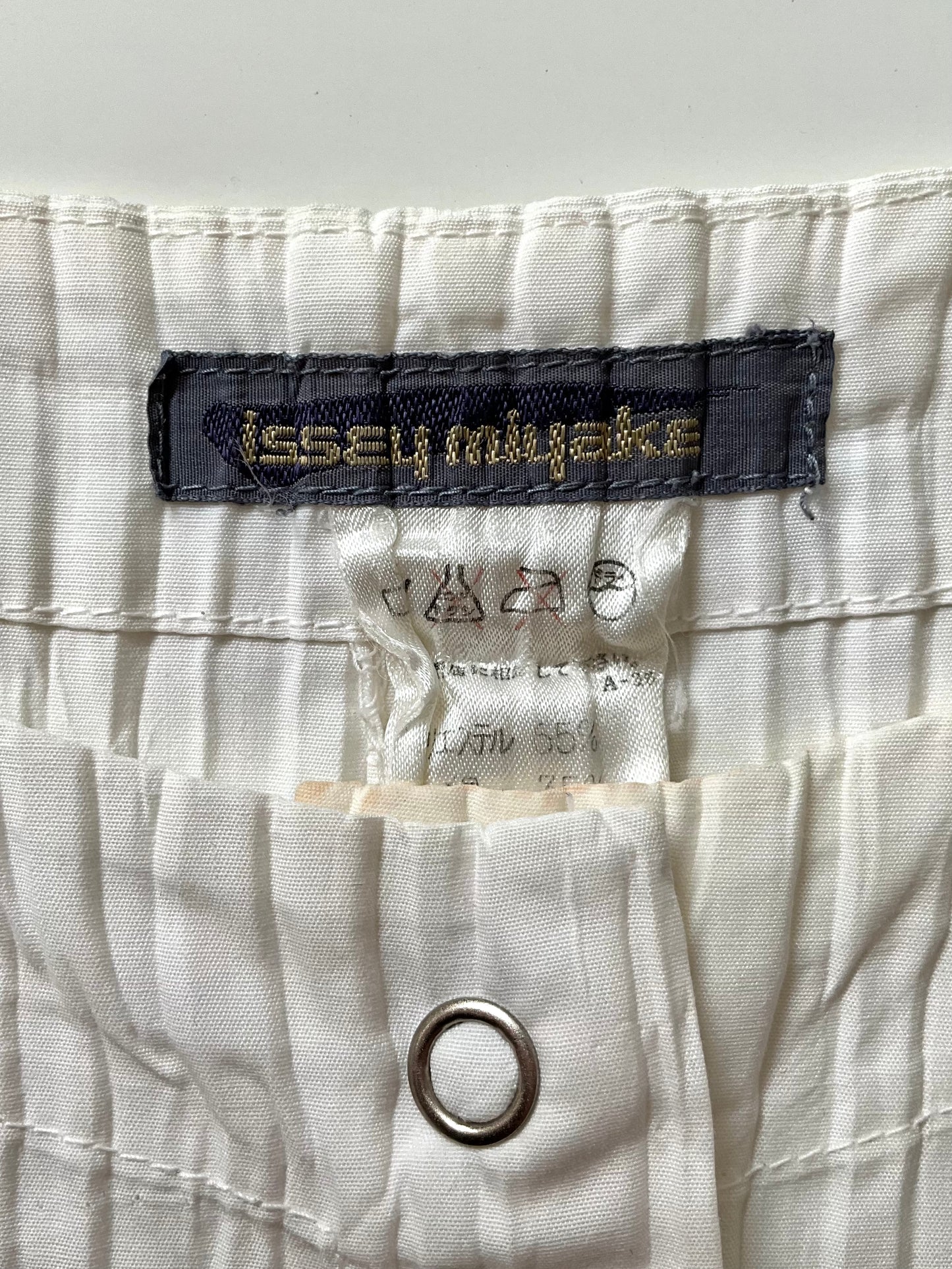 Vintage 1980s Issey Miyake White Pleated Snap Front Shirt, Medium