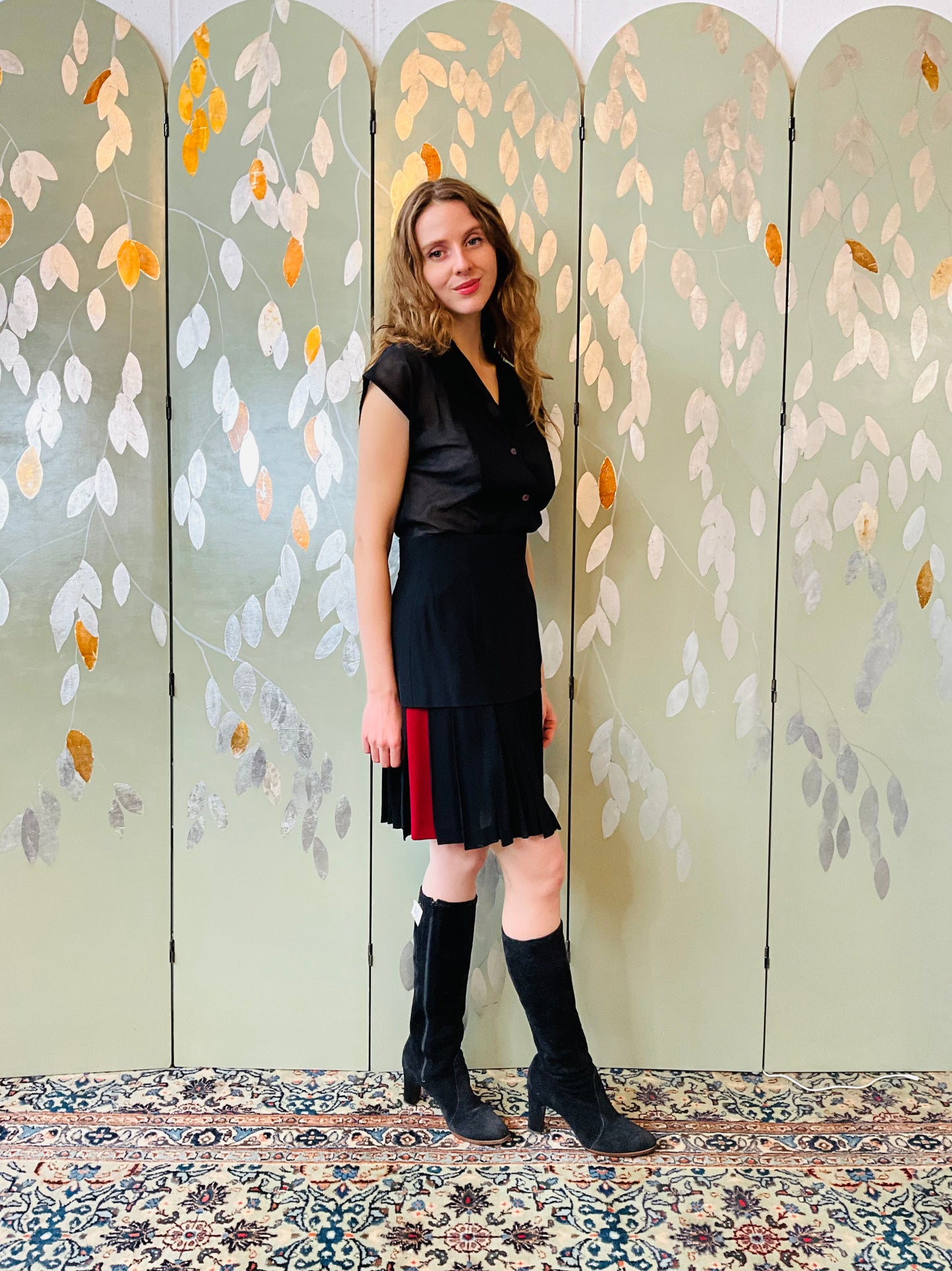 Vintage 1990s Karl Lagerfeld Black & Red Sequin Skirt Suit, Small