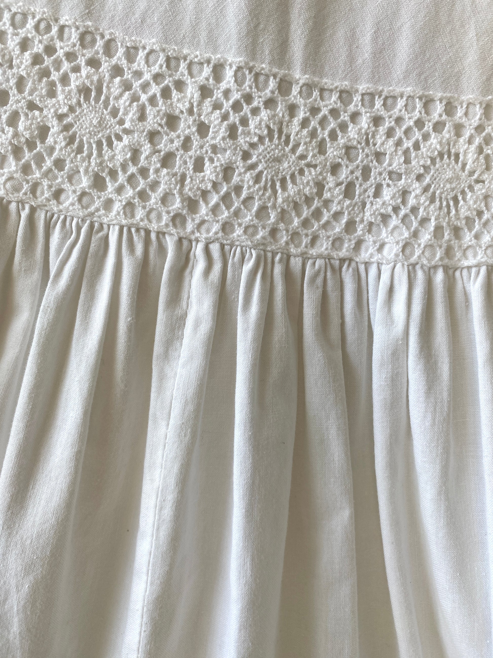 Vintage 1970s White Cotton Crochet Laura Ashley Maxi Dress, XS