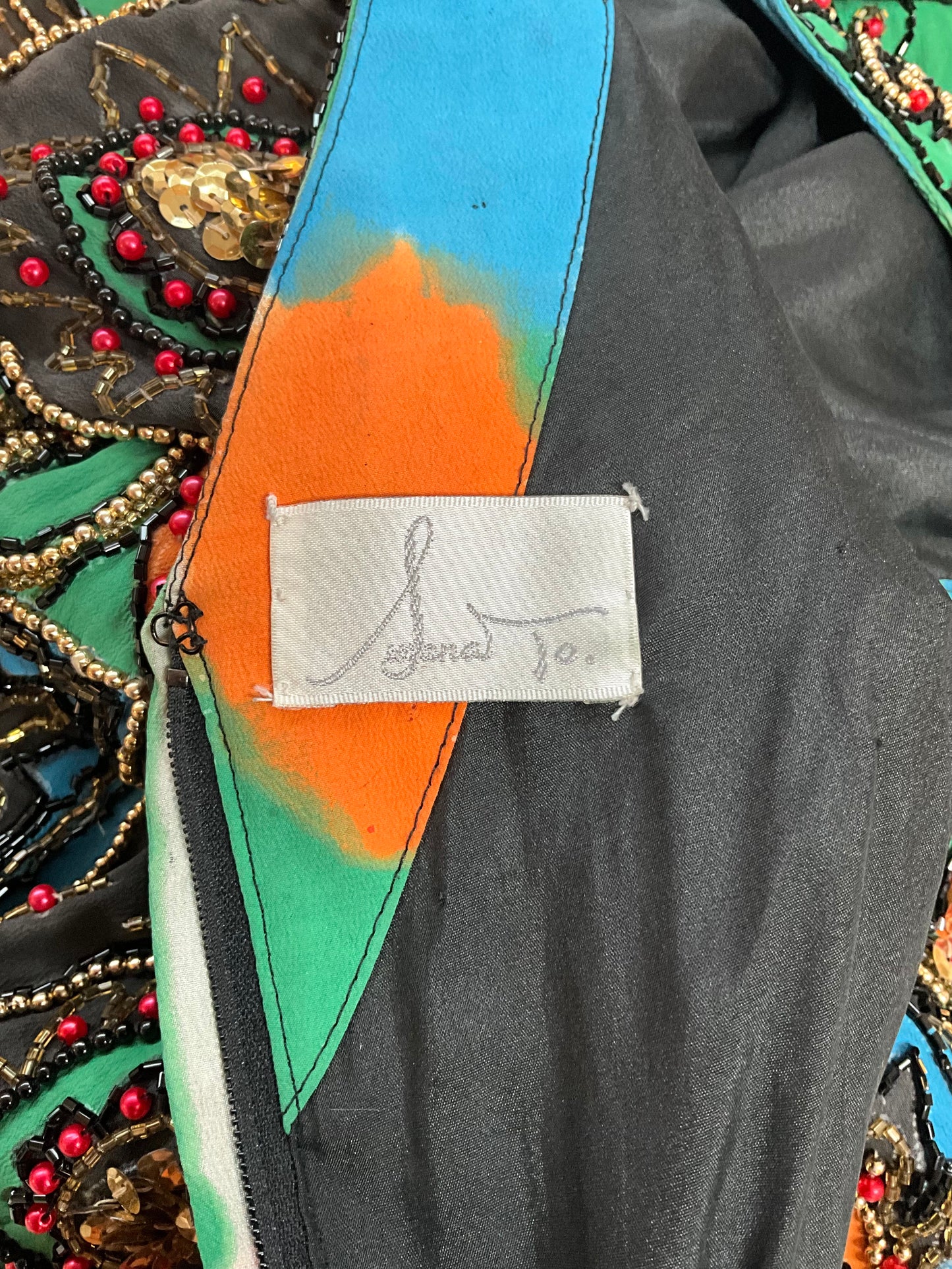 Vintage 1990s Blue & Orange Beaded Gown, Medium