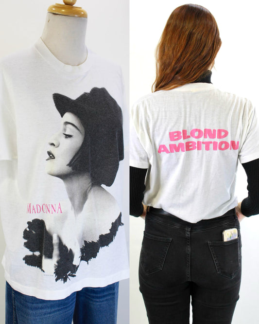 Vintage 1990 White Madonna Blond Ambition Single Stitch Tour T Shirt, Large