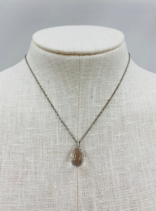 Vintage 1930s Dainty Silver Necklace with Crystal Teardrop Pendant 
