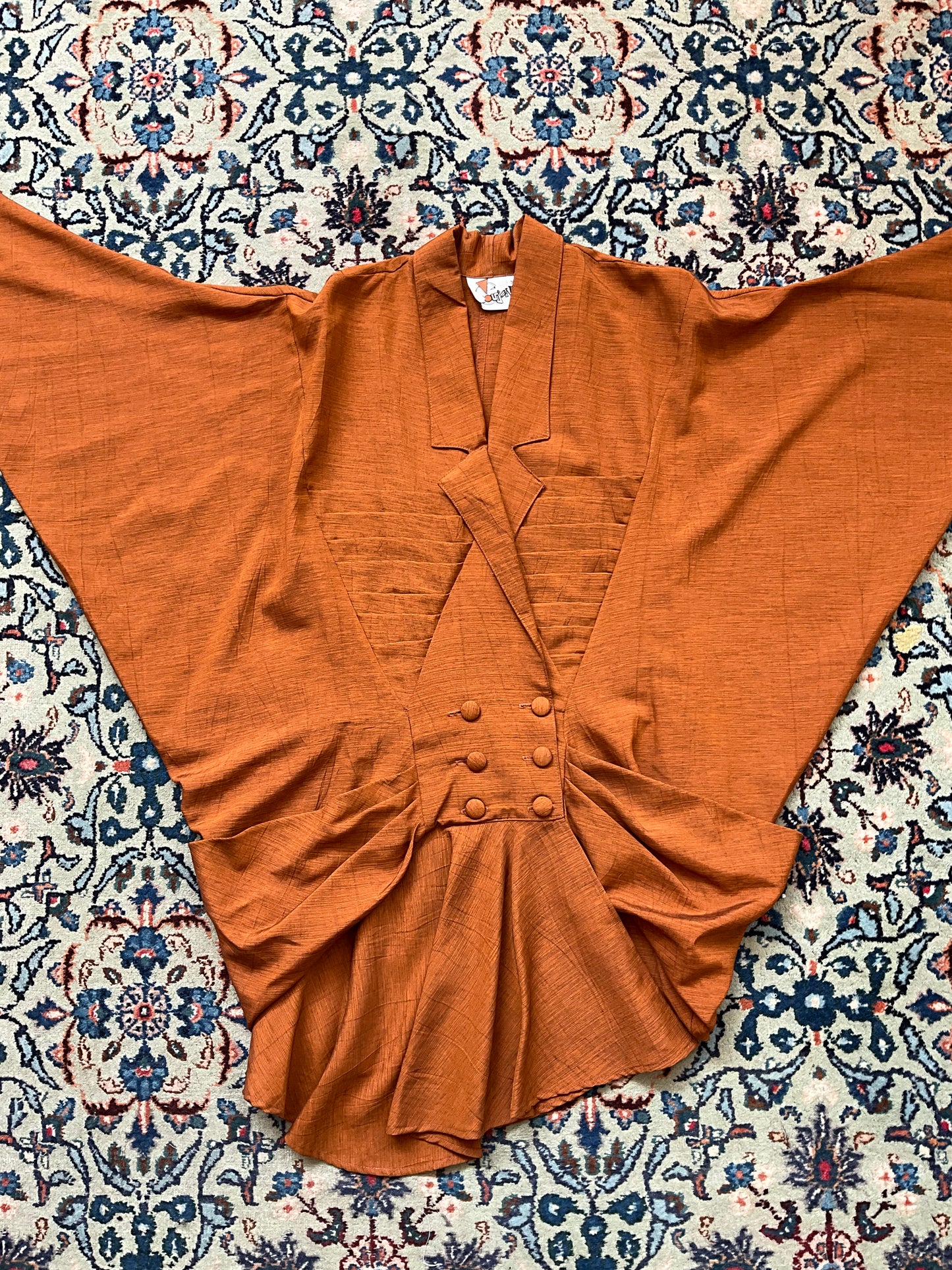 Vintage 1980s Japanese Inspired Copper Draped Skirt Suit, Small