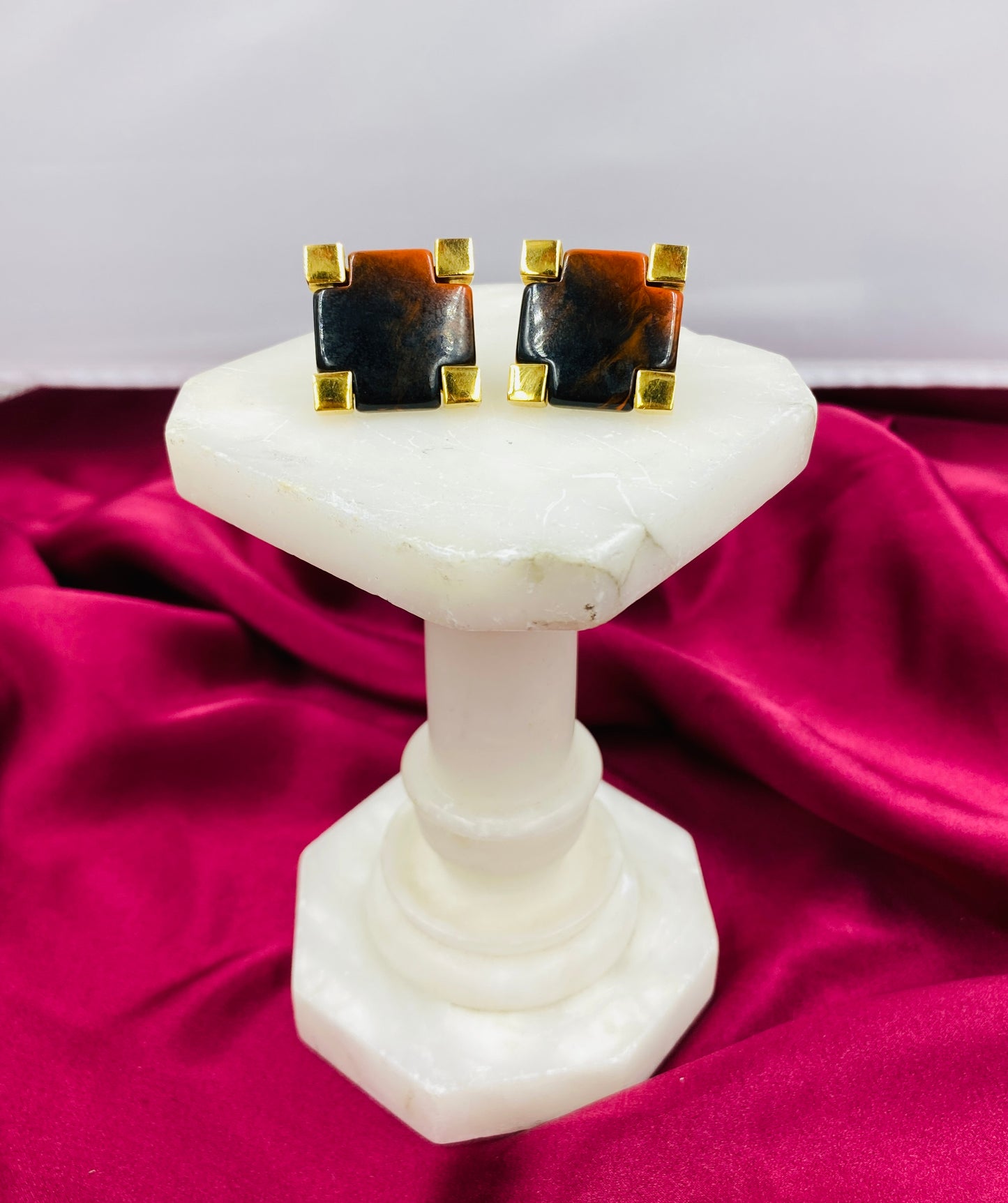 Vintage 1980s Givenchy Square Brown & Gold Clip-On Earrings