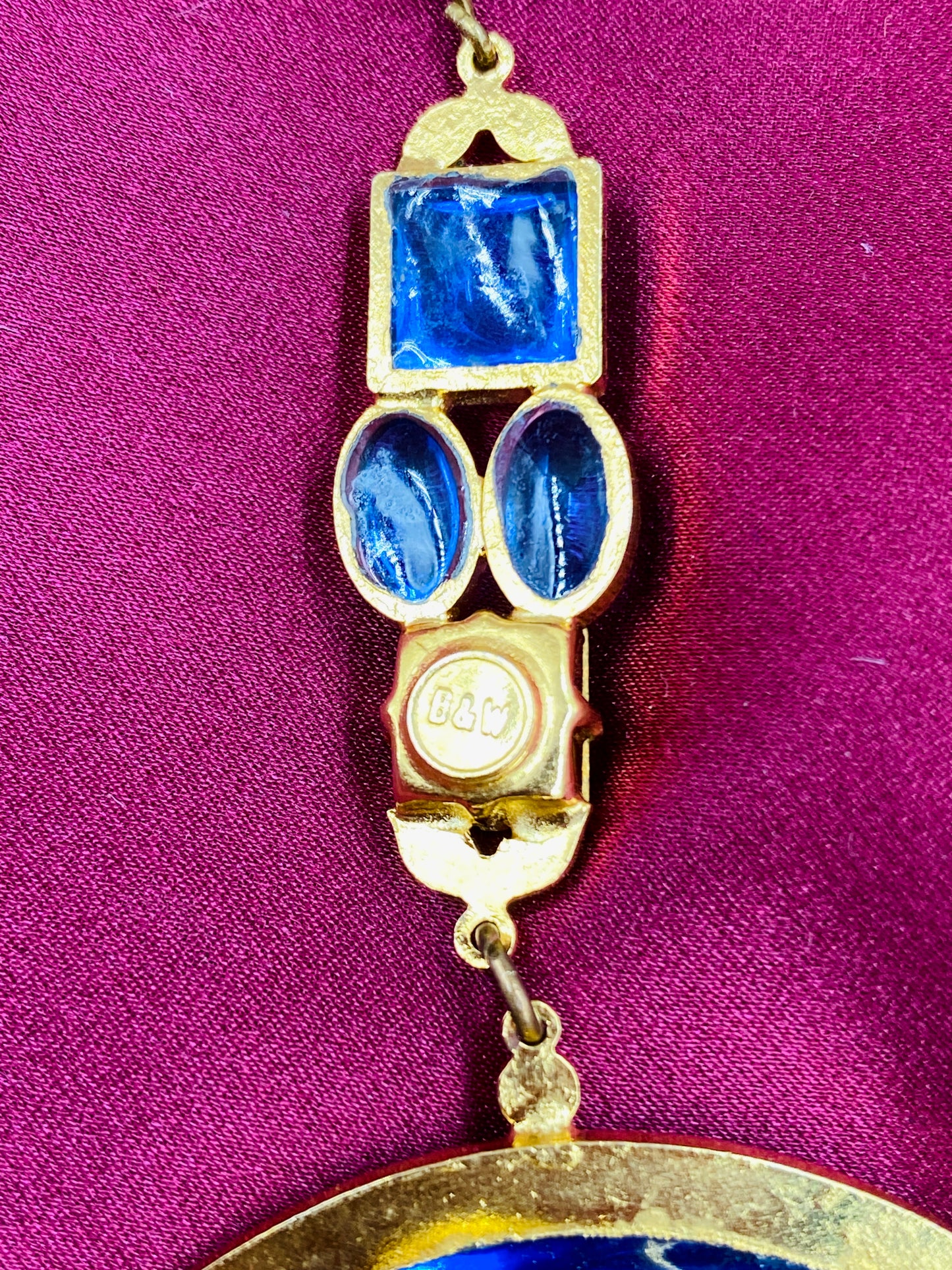 Vintage Butler & Wilson Goldtone Chunky Chain Necklace with Pearldrop & Blue Crystals