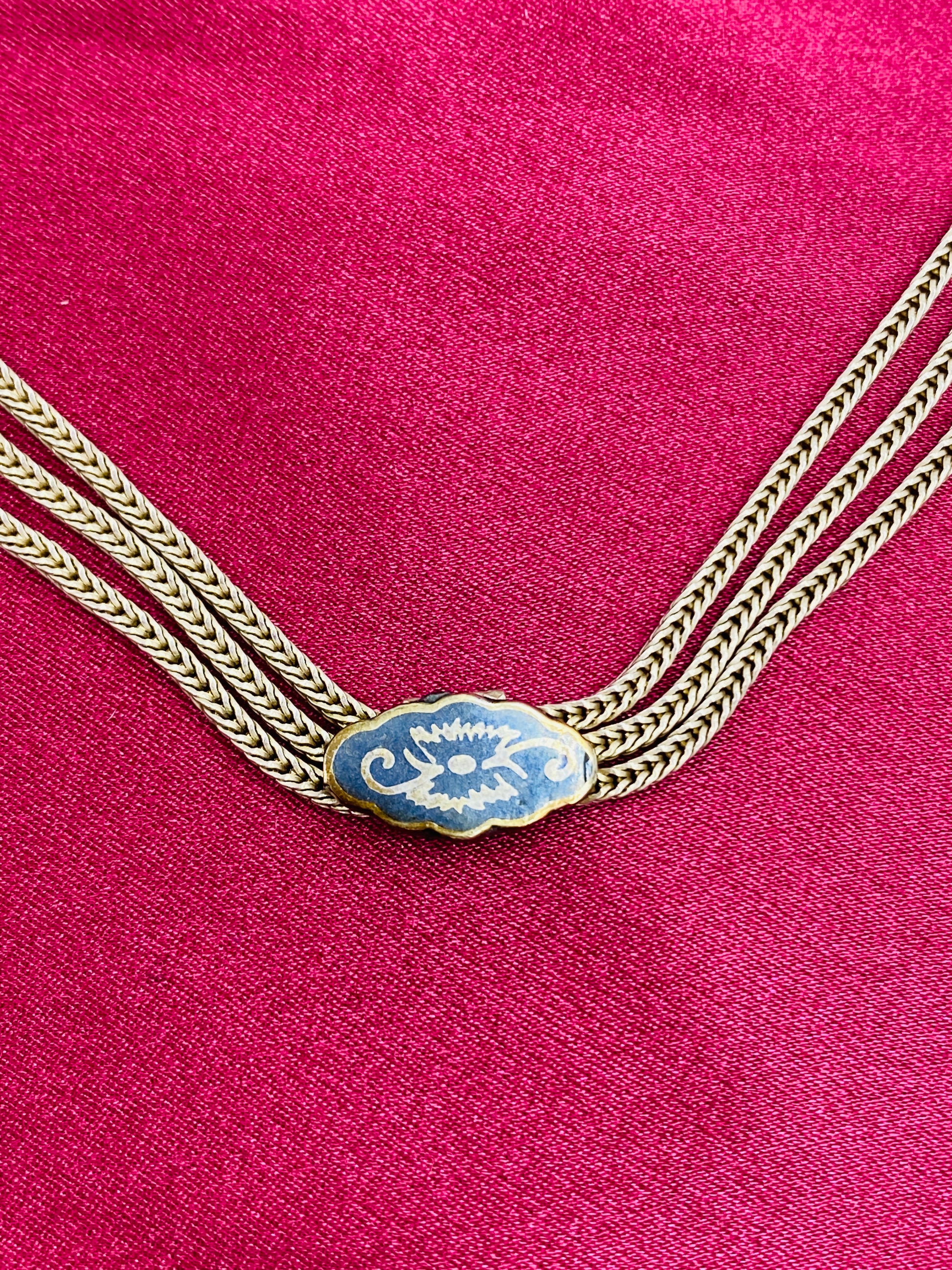 Vintage Anatoli Silver Niello 3 Strand Necklace