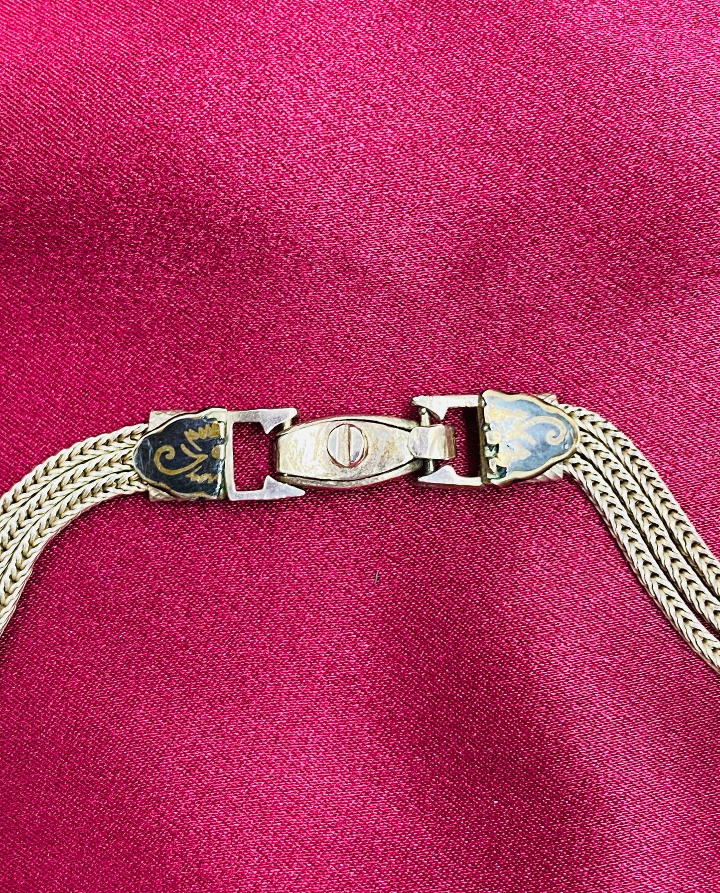 Vintage Anatoli Silver Niello 3 Strand Necklace