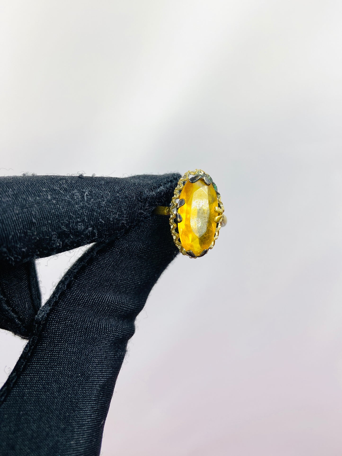 Vintage Oval Amber Brass Ring, Size 6