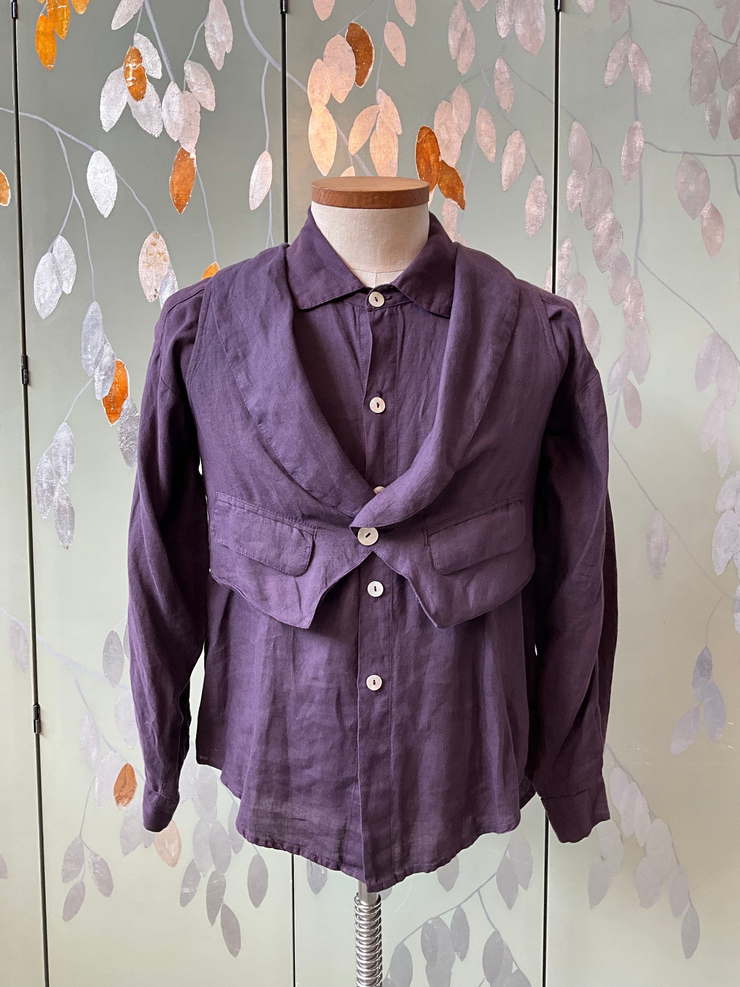 Vintage 1990s Purple Linen Shirt and Cropped Waistcoat Set