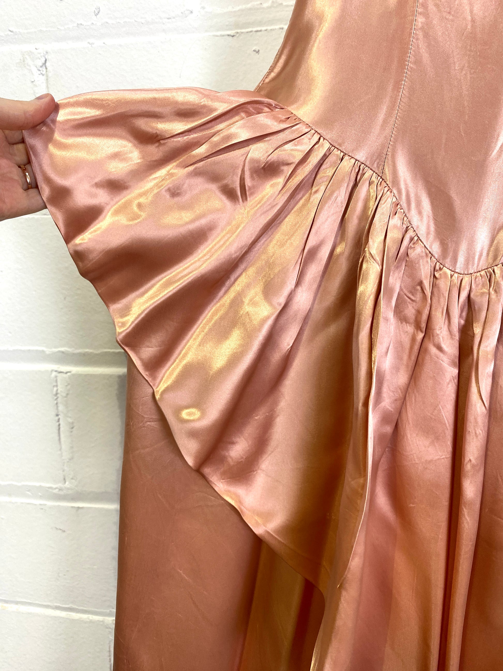 Vintage 1940s Dusky Pink Liquid Satin Gown, XXS