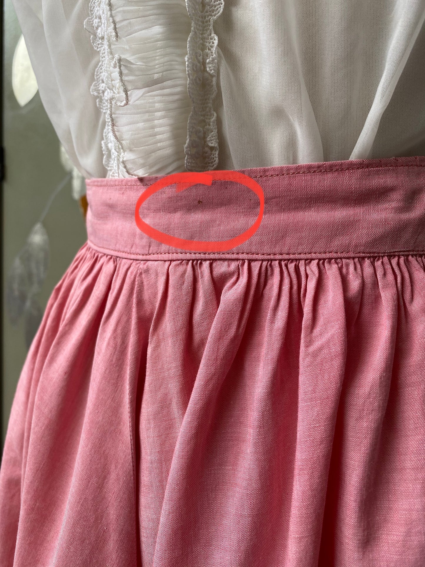 Vintage 1950s Pink Cotton Gathered Skirt, W24"