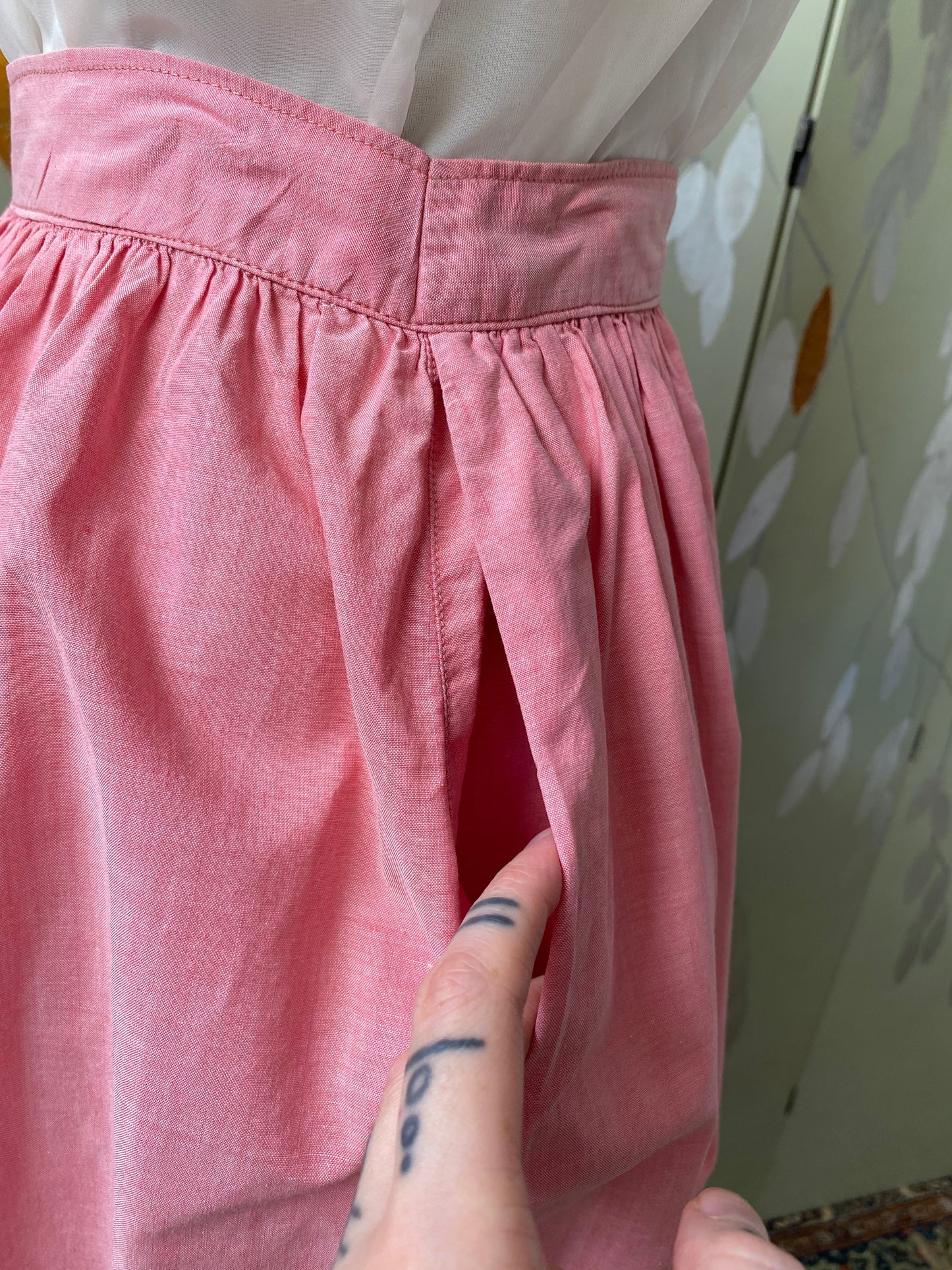 Vintage 1950s Pink Cotton Gathered Skirt, W24"