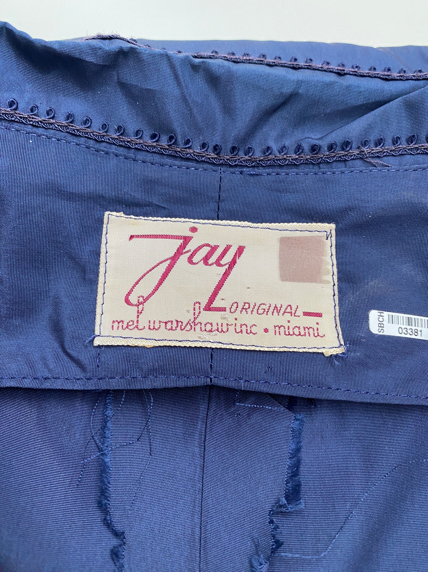 Vintage 1950s Navy Blue Button-Front Cocktail Dress, B35"