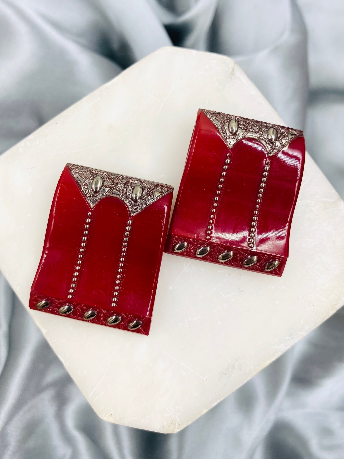 Vintage 1920s/30s Art Deco Square Glass Dress Clips