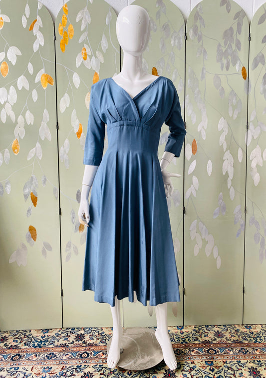 Vintage 1950s French-Blue Cocktail Dress, Small