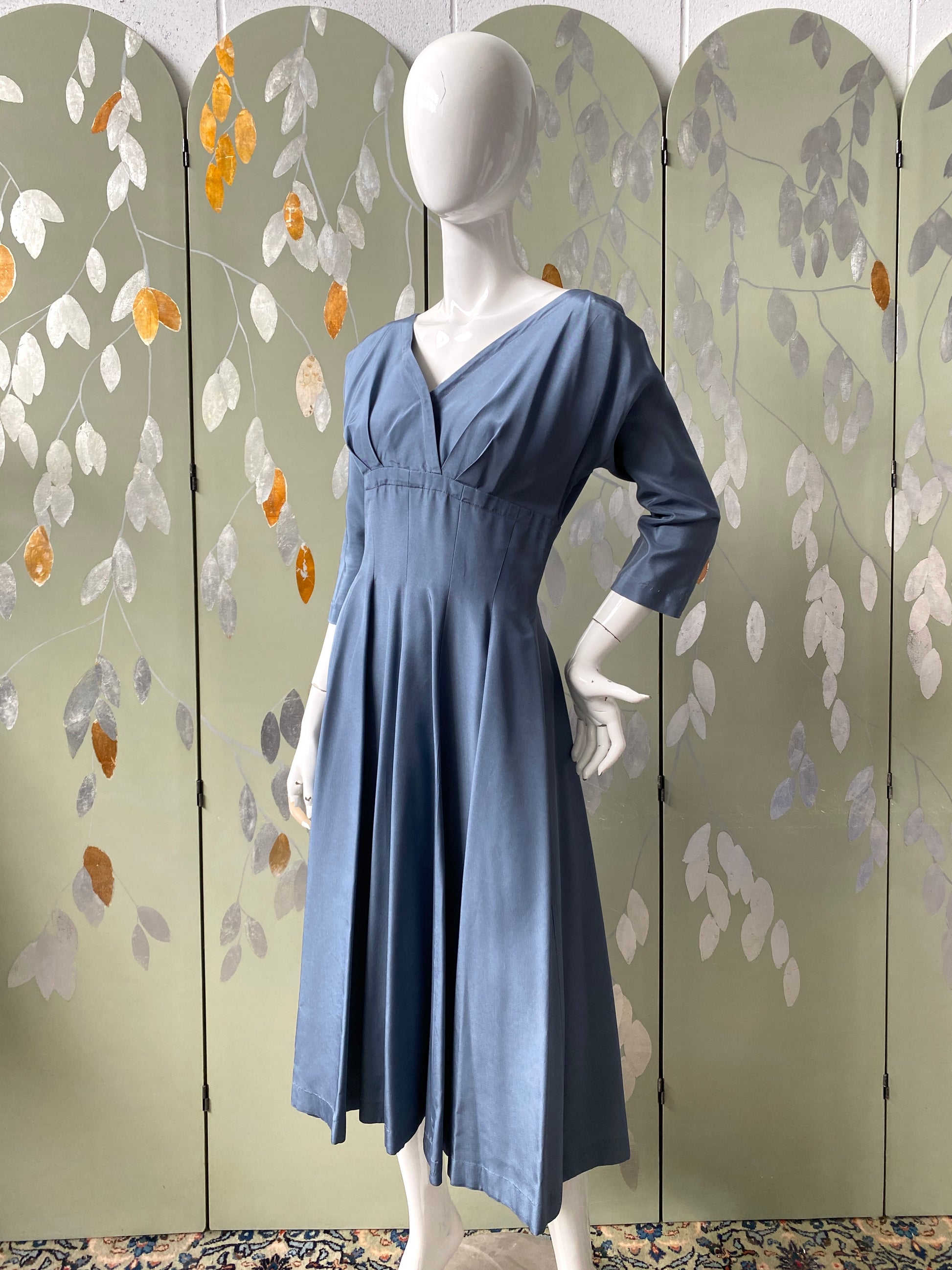 Vintage 1950s French-Blue Cocktail Dress, Small