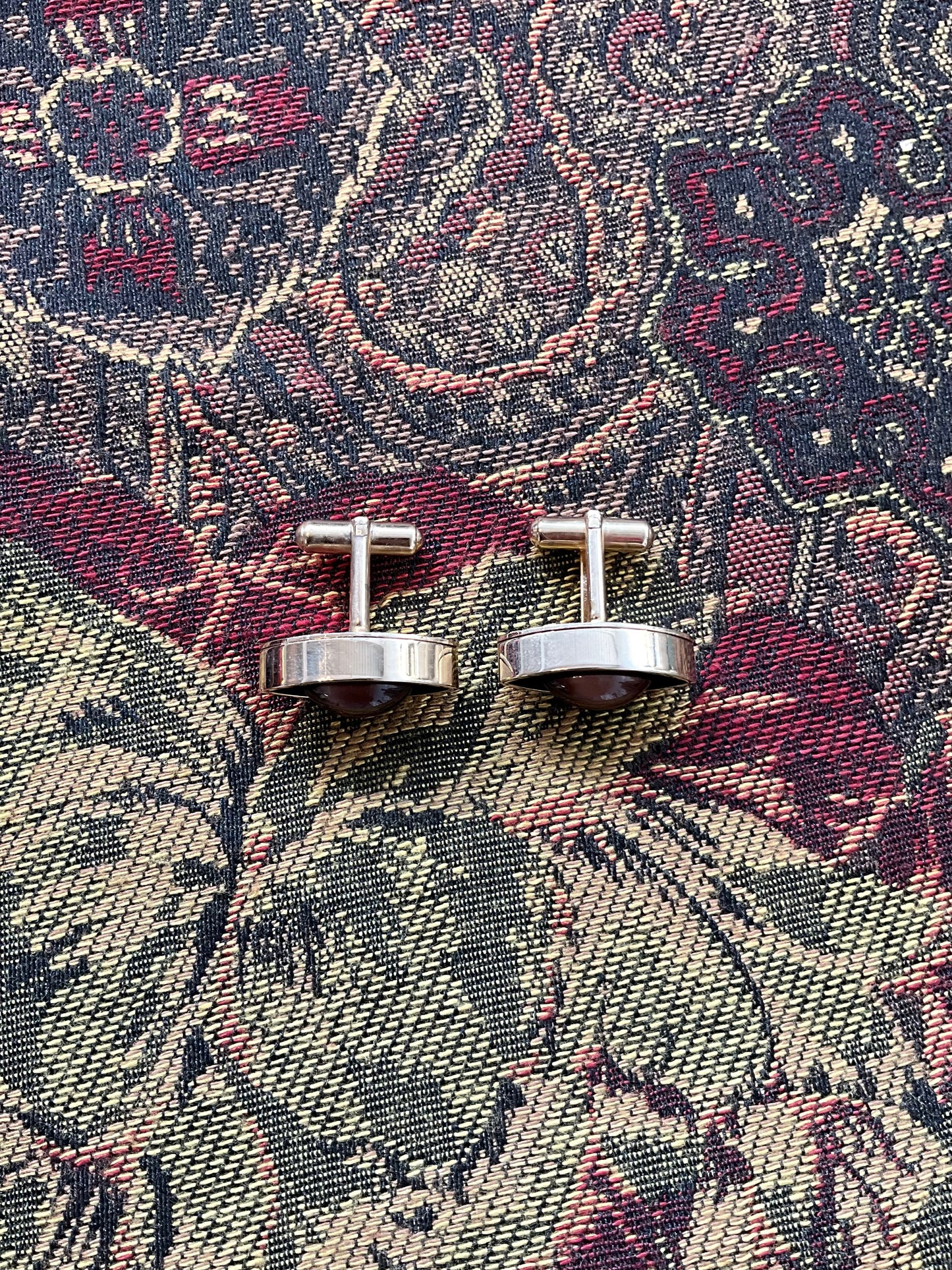 Vintage Gold Tone Marquis Shaped Cufflinks with Cabochon Stone