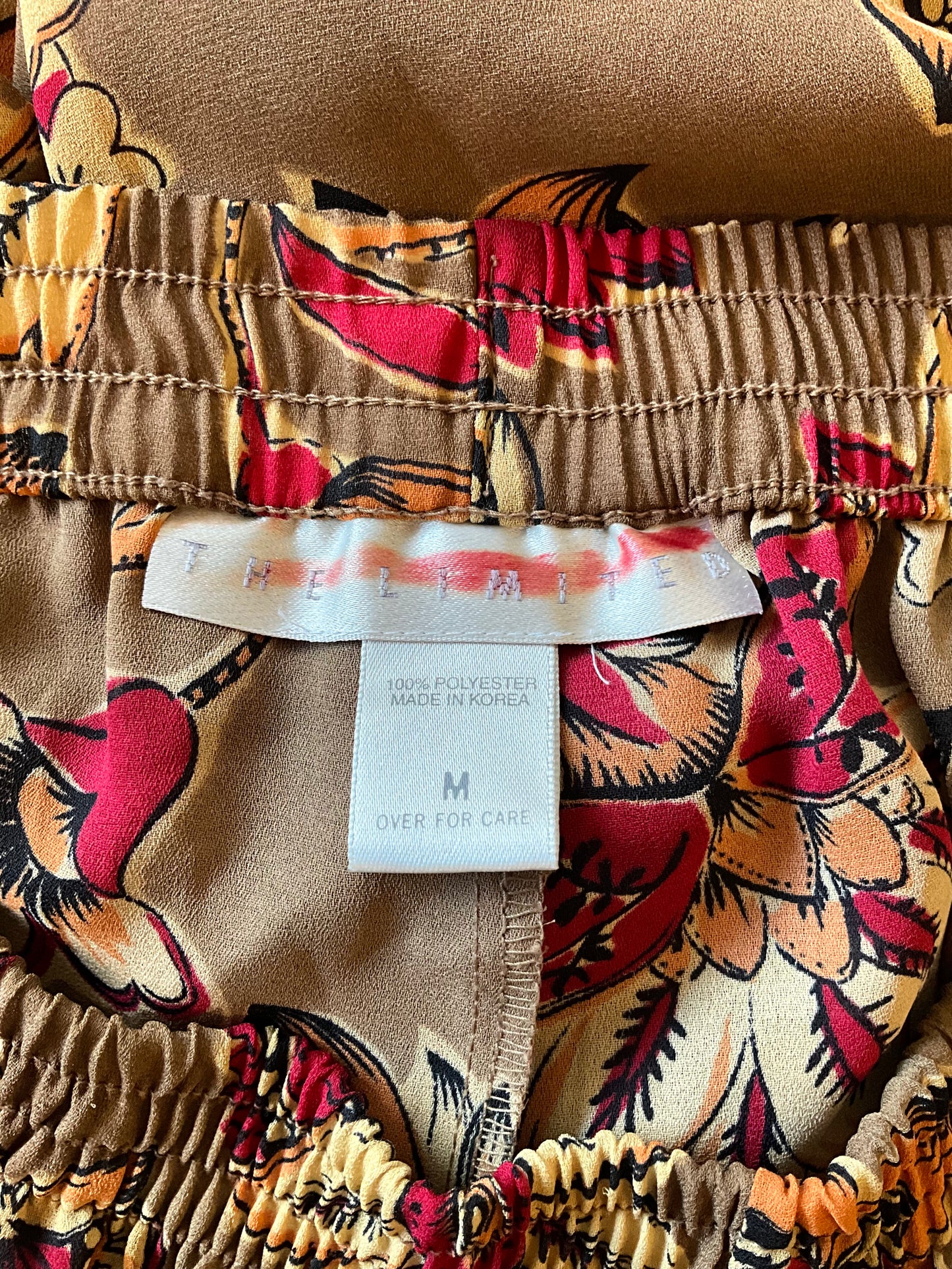 Vintage 1980s Sheer Brown and Burgundy Floral Printed Wide Leg Pants, Medium