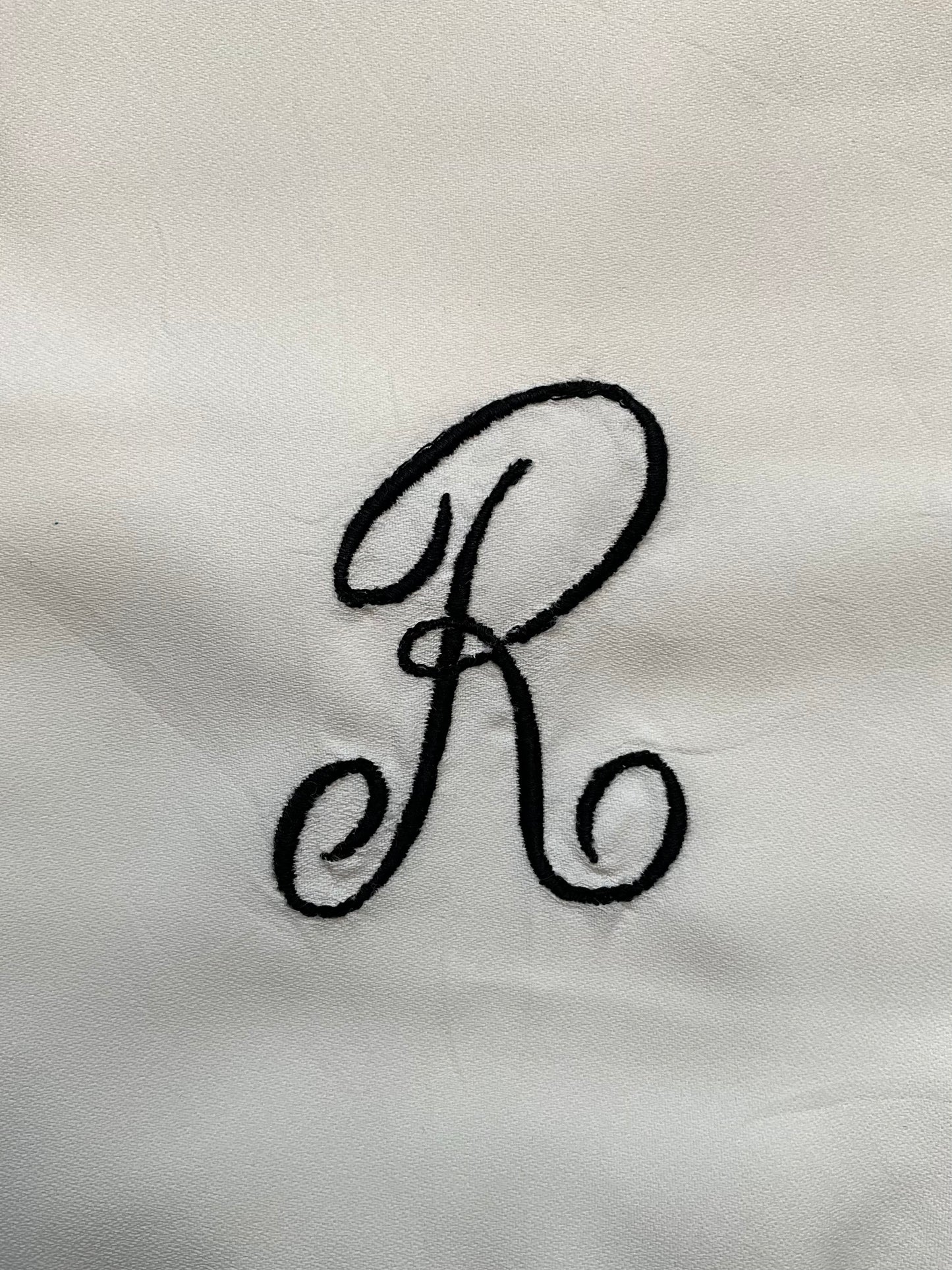 Vintage 1950s White Rayon "R" Initial Fringed Scarf