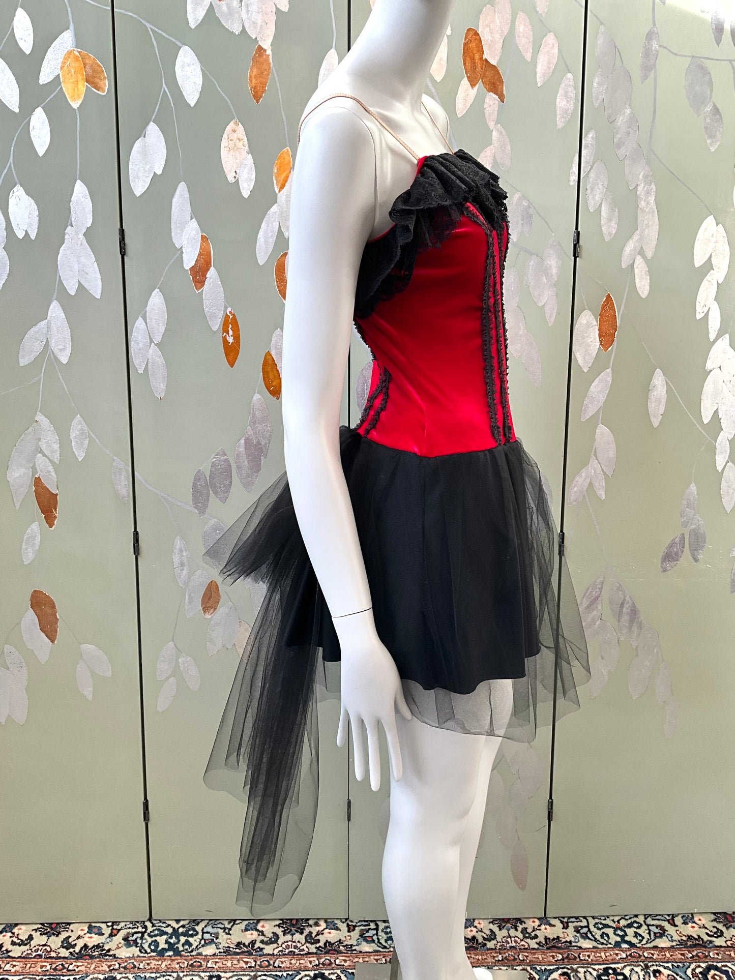 Vintage 1980s Red Velvet, Lace and Tulle Cabaret Style Costume, Small