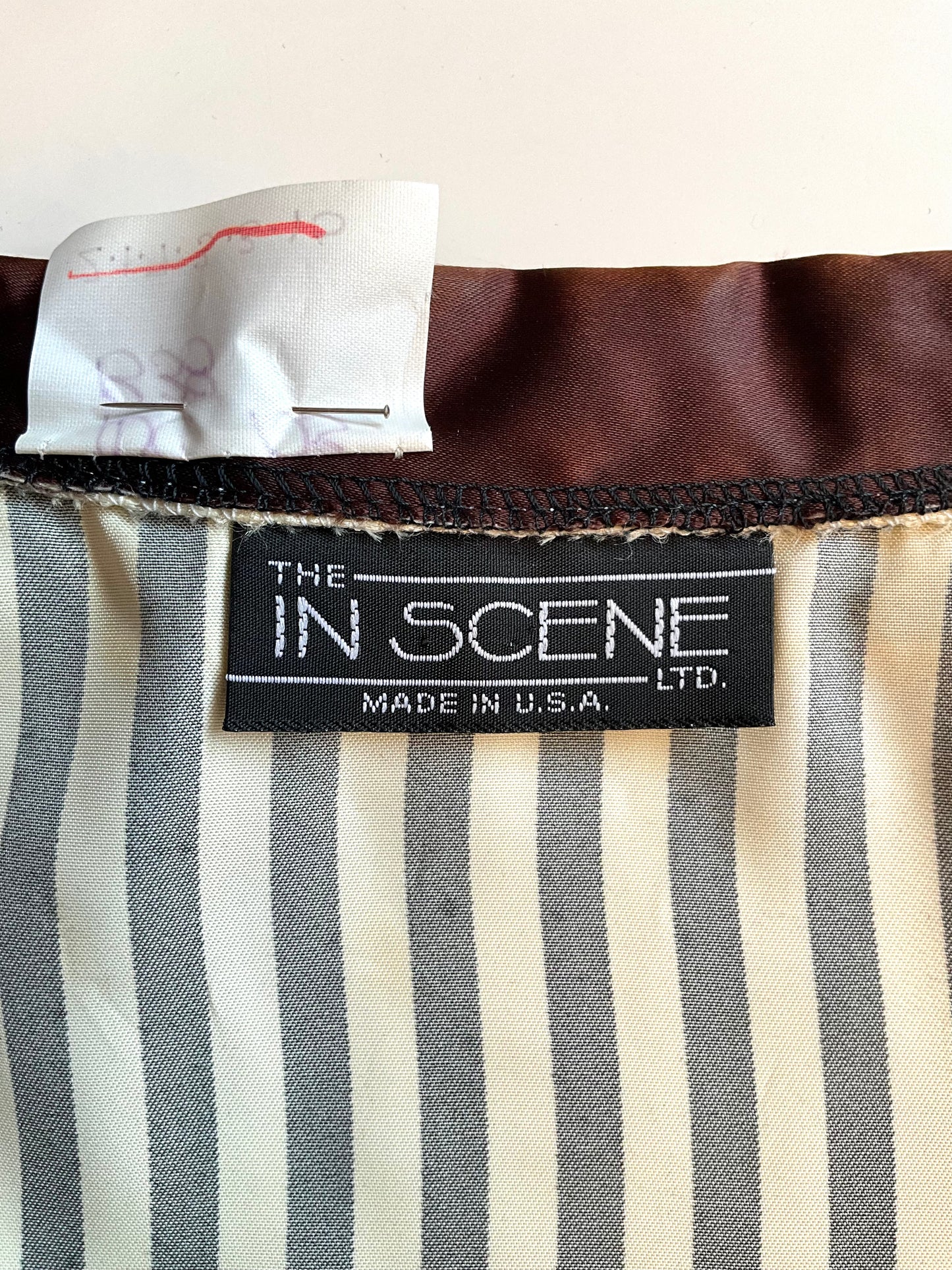 Vintage 1970s Black and White Striped Satin Blouse, Large