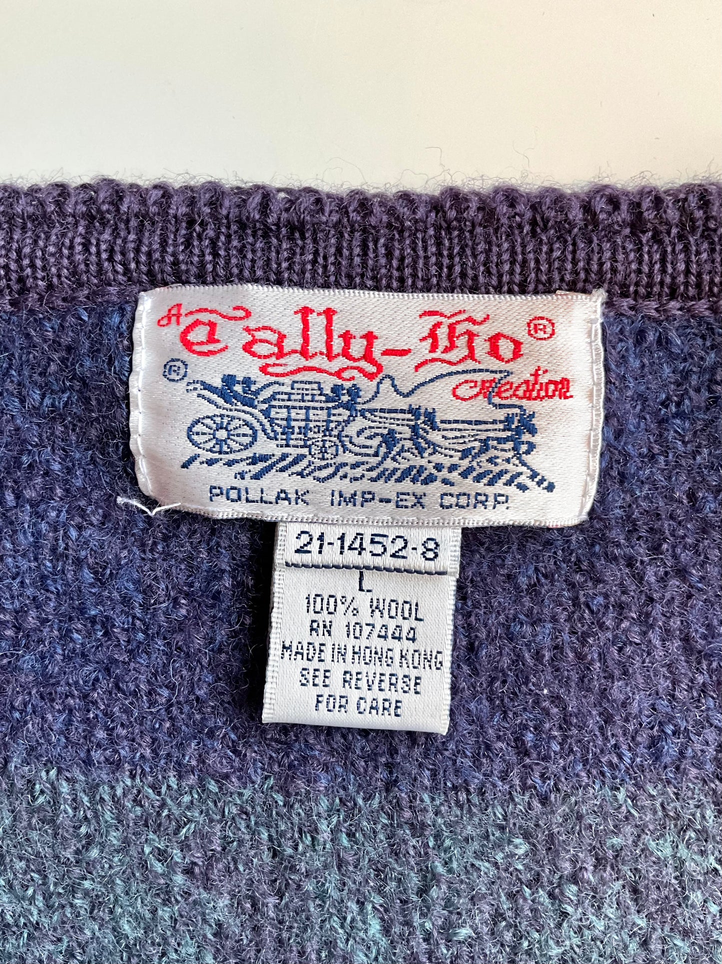 Vintage 1980s Purple and Blue Embroidered Cardigan, Large