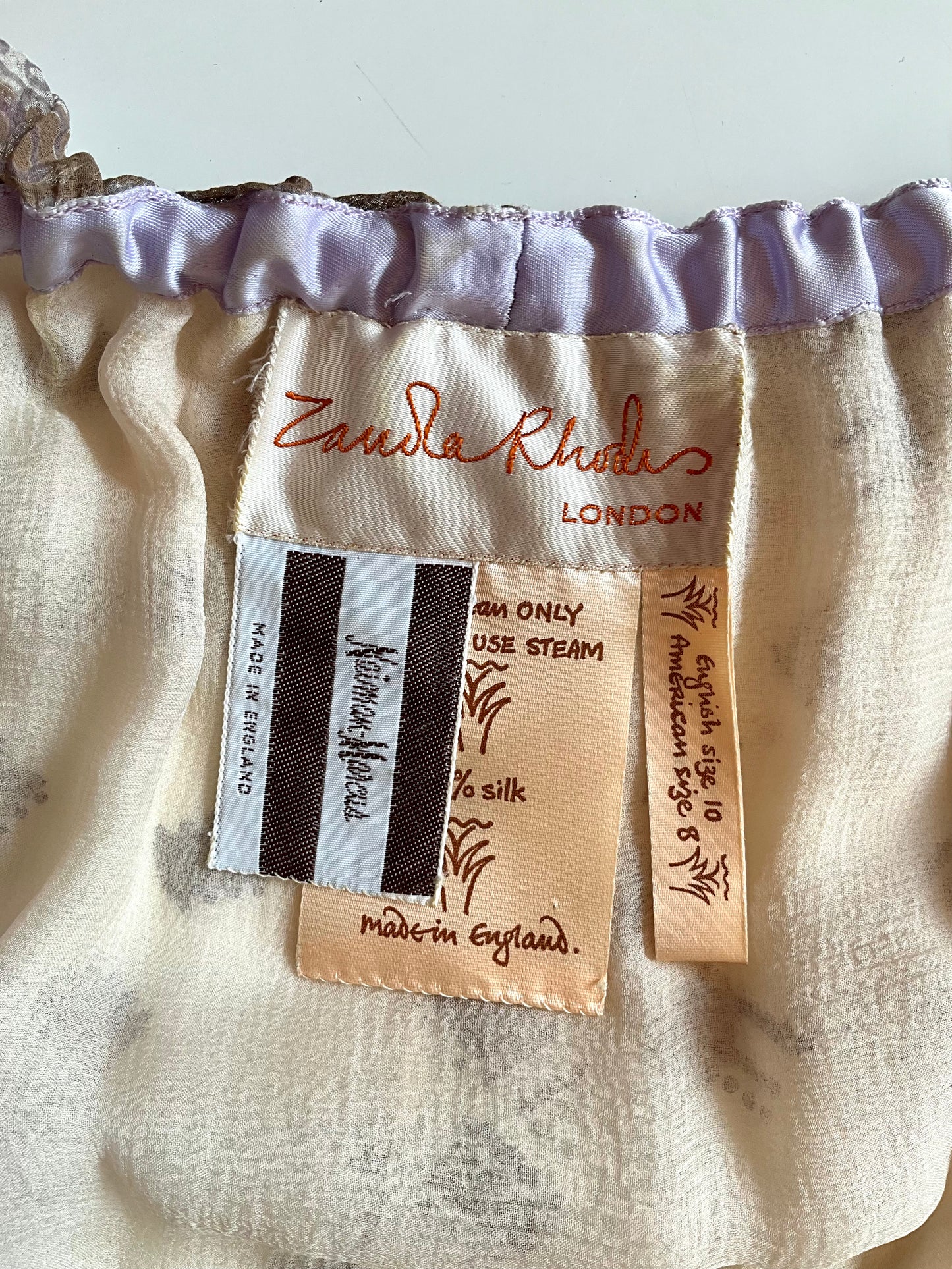 Vintage 1980s Zandra Rhodes Cream Chiffon Printed Maxi Dress, Medium