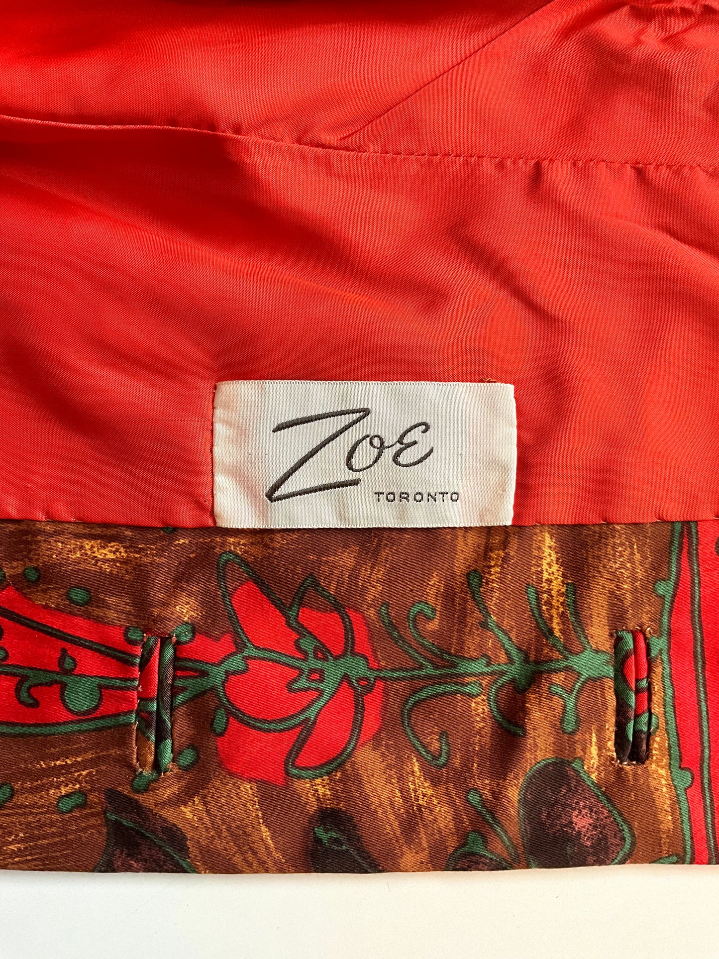 Vintage 1960s Red and Brown Cotton Print Mandarin Collar Fitted Jacket, XS