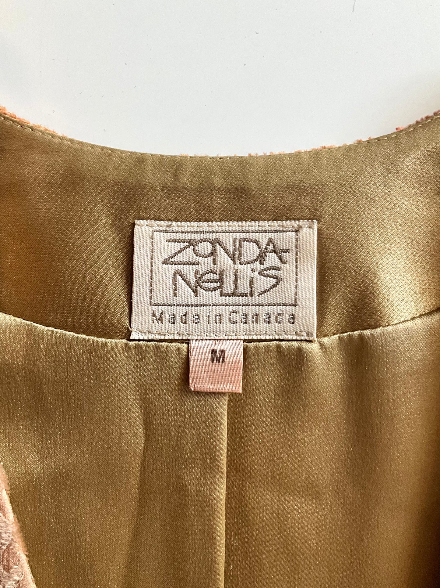 Vintage 1990s Zonda Nellis Orange Pink Patterned Burnout Velvet Jacket