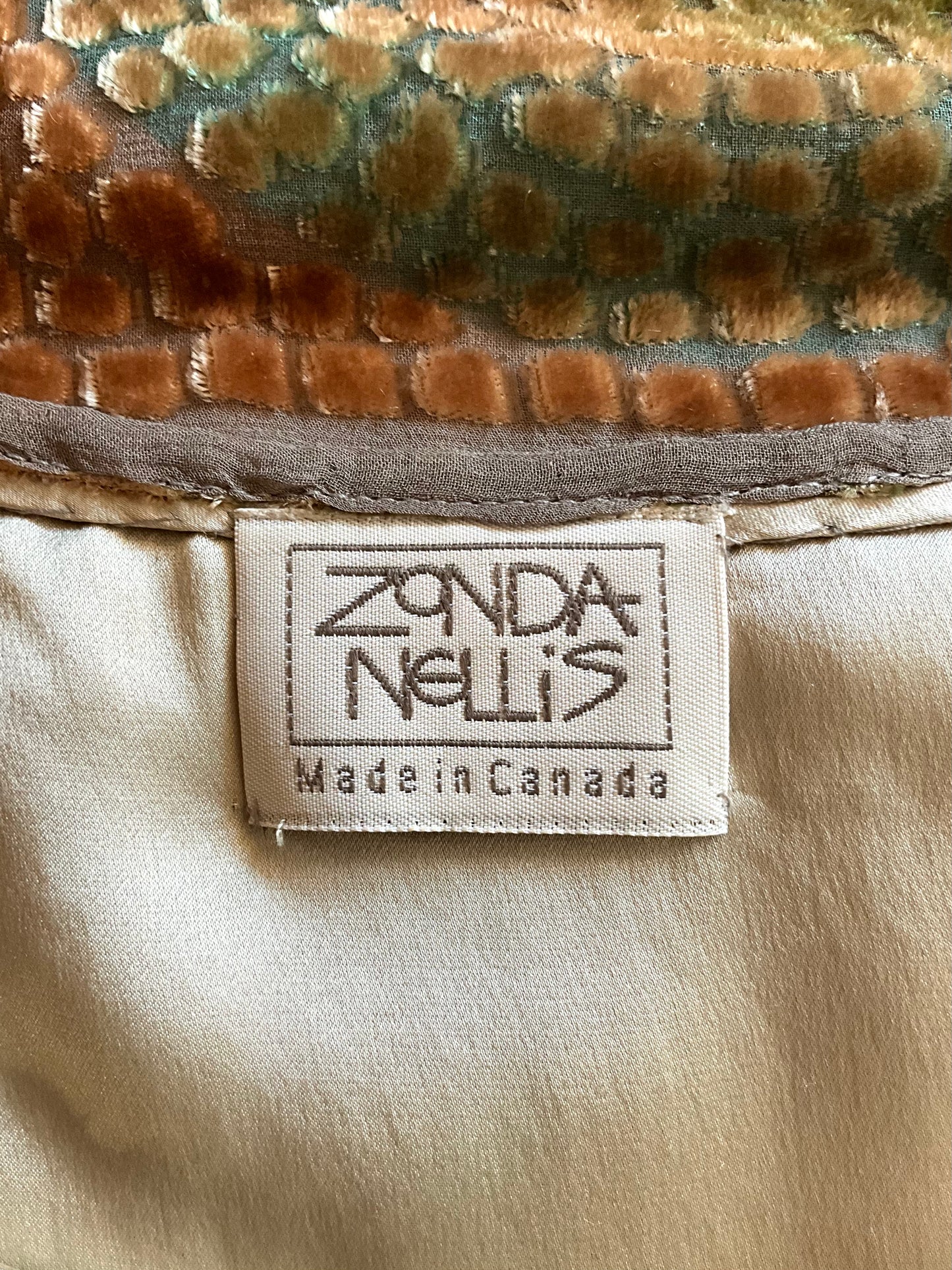 Vintage 1990s Zonda Nellis Orange Patterned Burnout Velvet Top