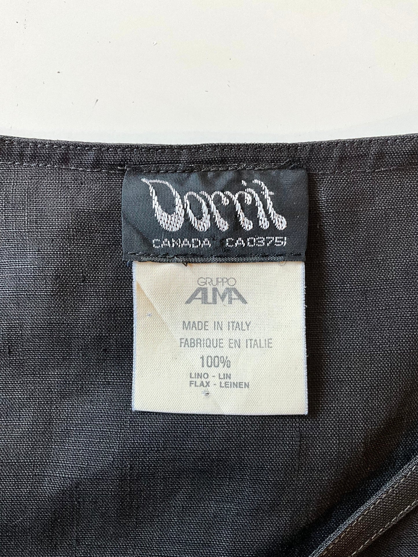 Vintage 1990s Black Linen Short Sleeve Cut-Out Buckle Top, Medium