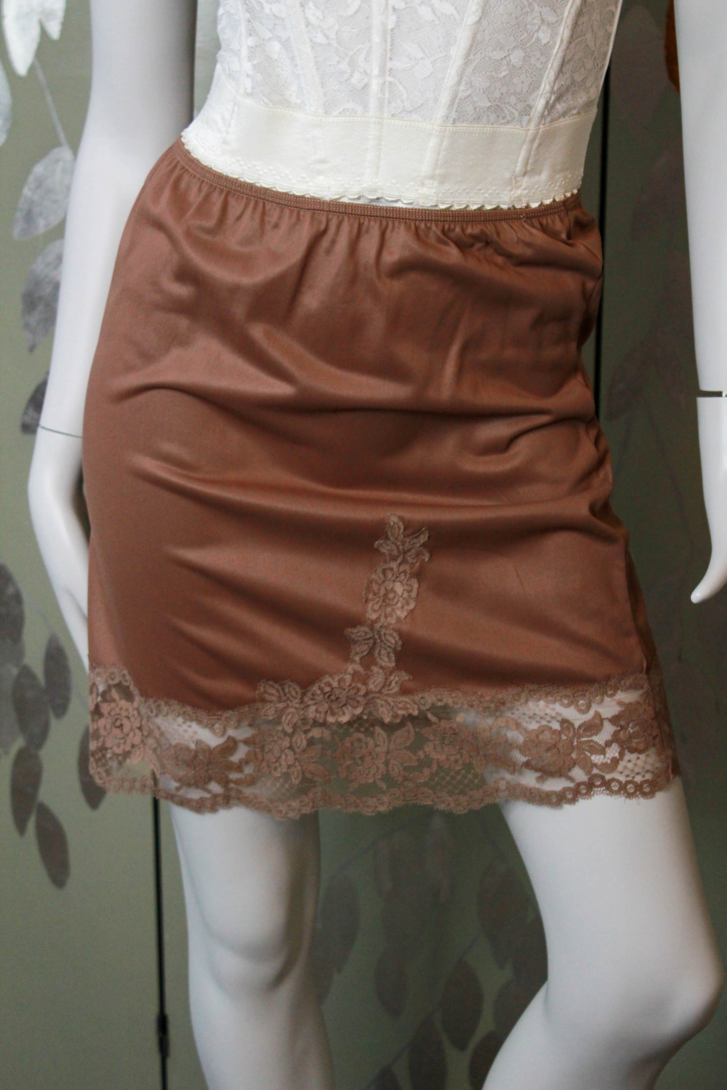 Vintage Brown Lace Slip Skirt, Small