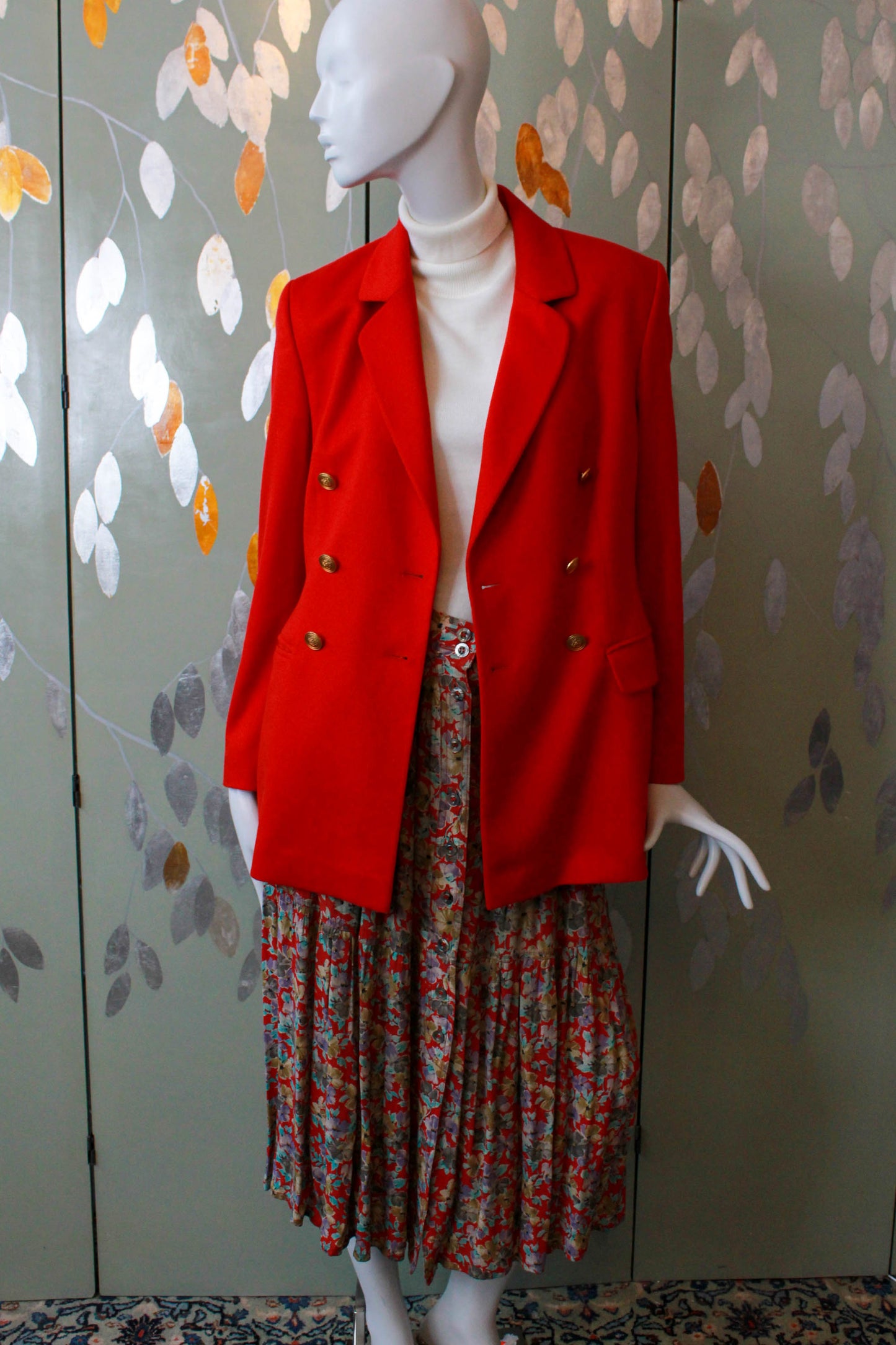80s Bright Red Angora Wool Blazer, Small