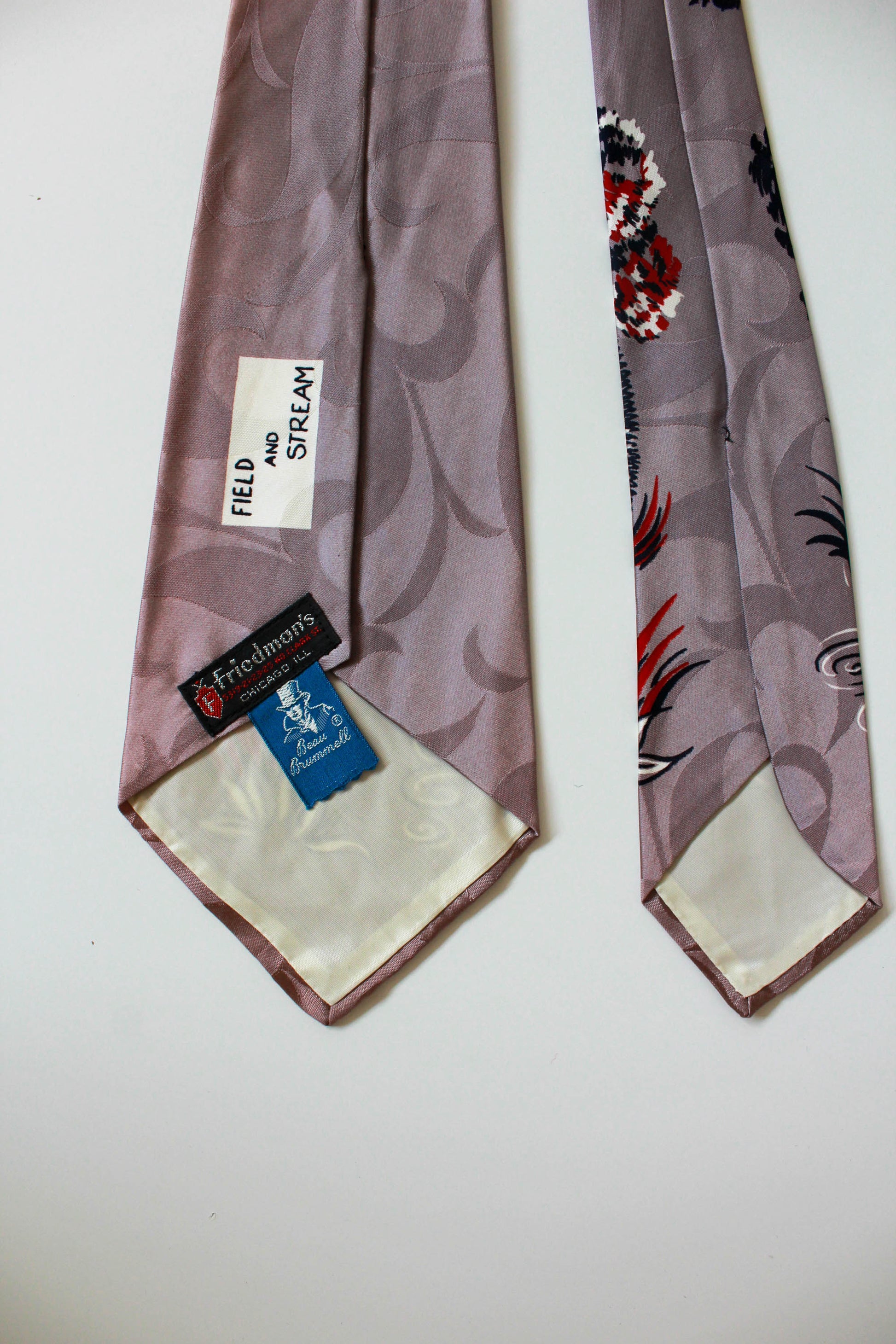 1940s tree print rayon necktie wide tongue beau brummell vintage necktie bold look