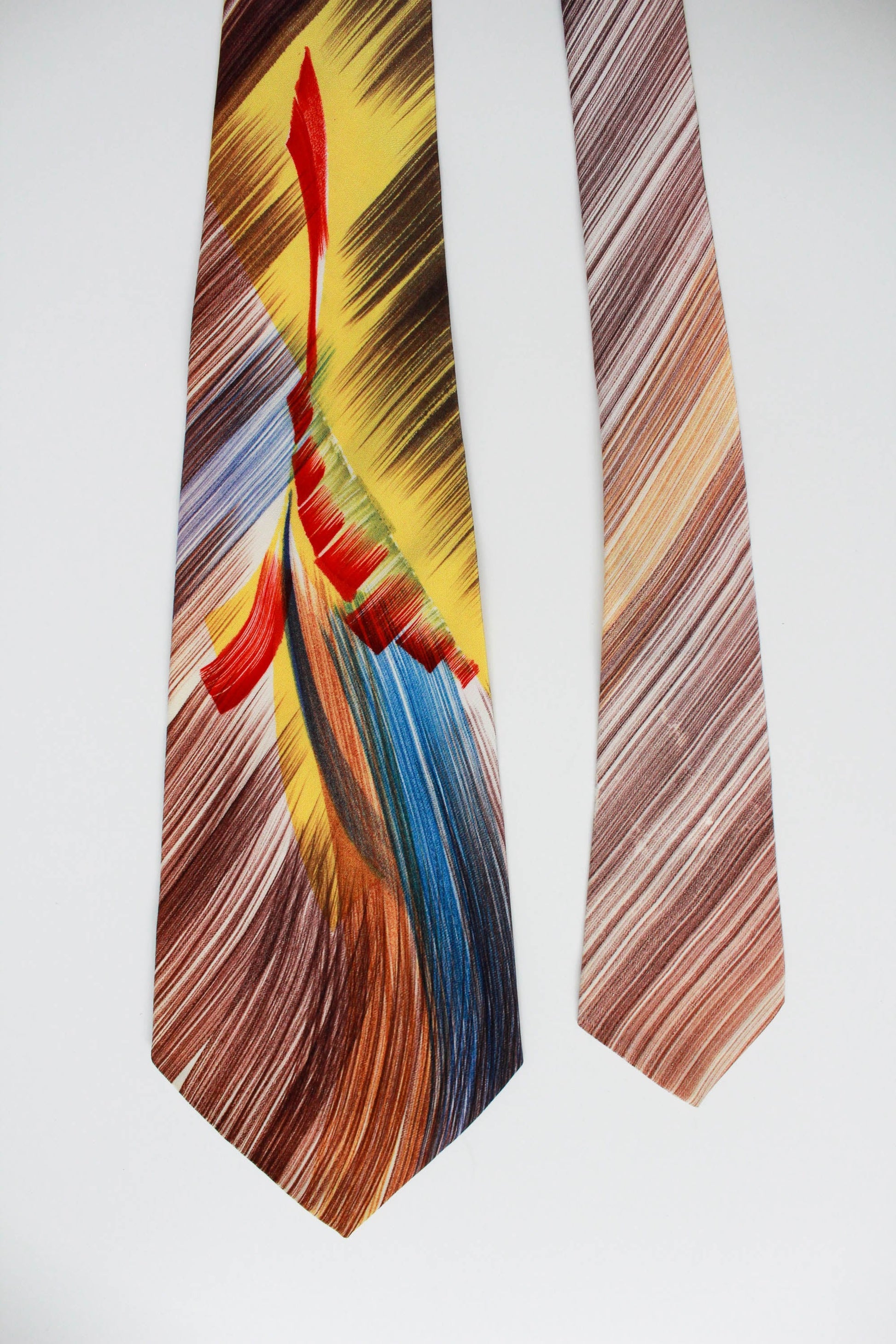1940s hand painted abstract print wide tongue rayon necktie primary colours
