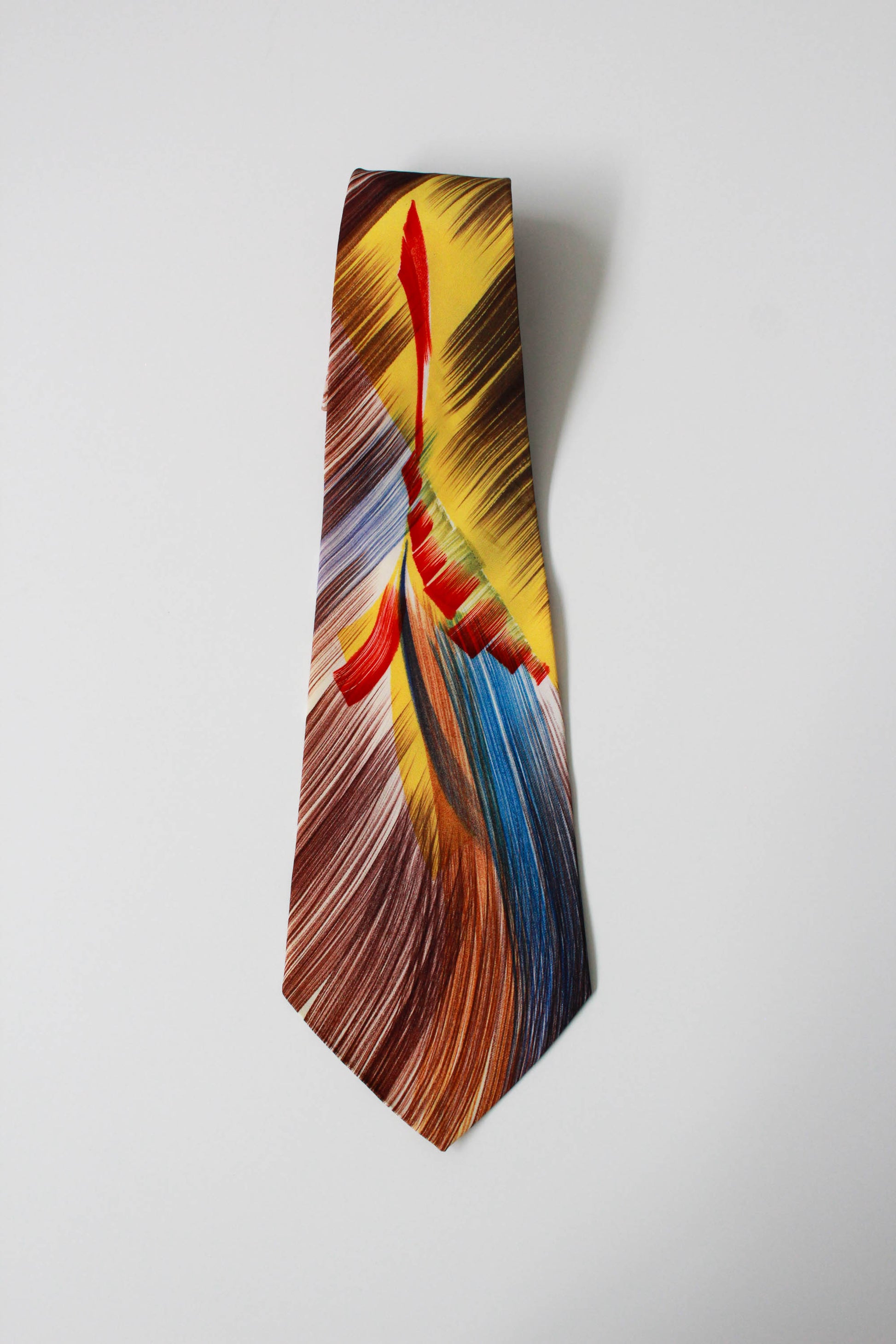 1940s hand painted abstract print wide tongue rayon necktie primary colours