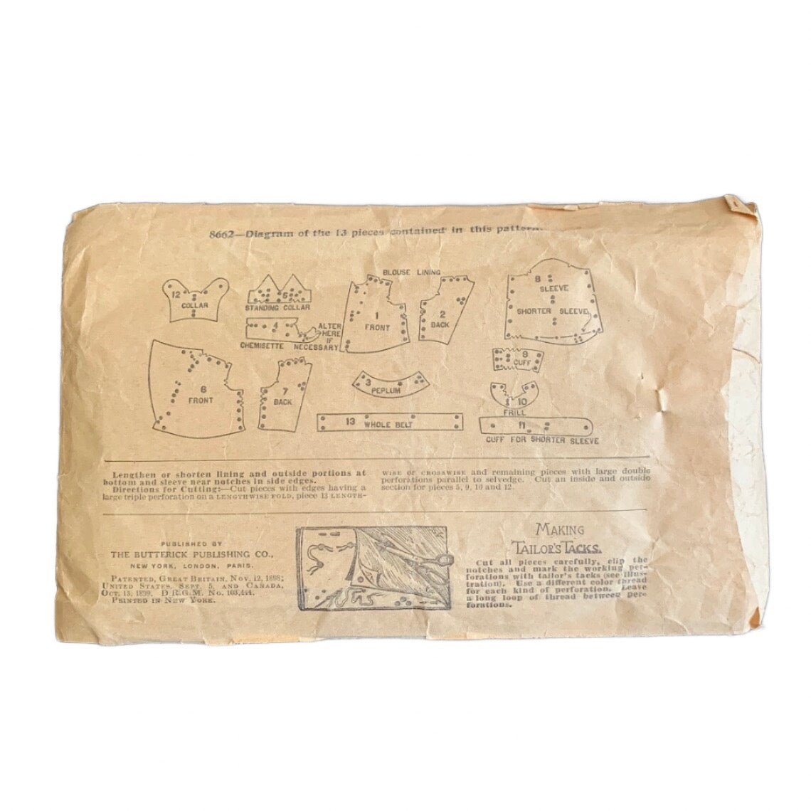 1890s Late Victorian Women's Blouse Sewing Pattern, Butterick 8662