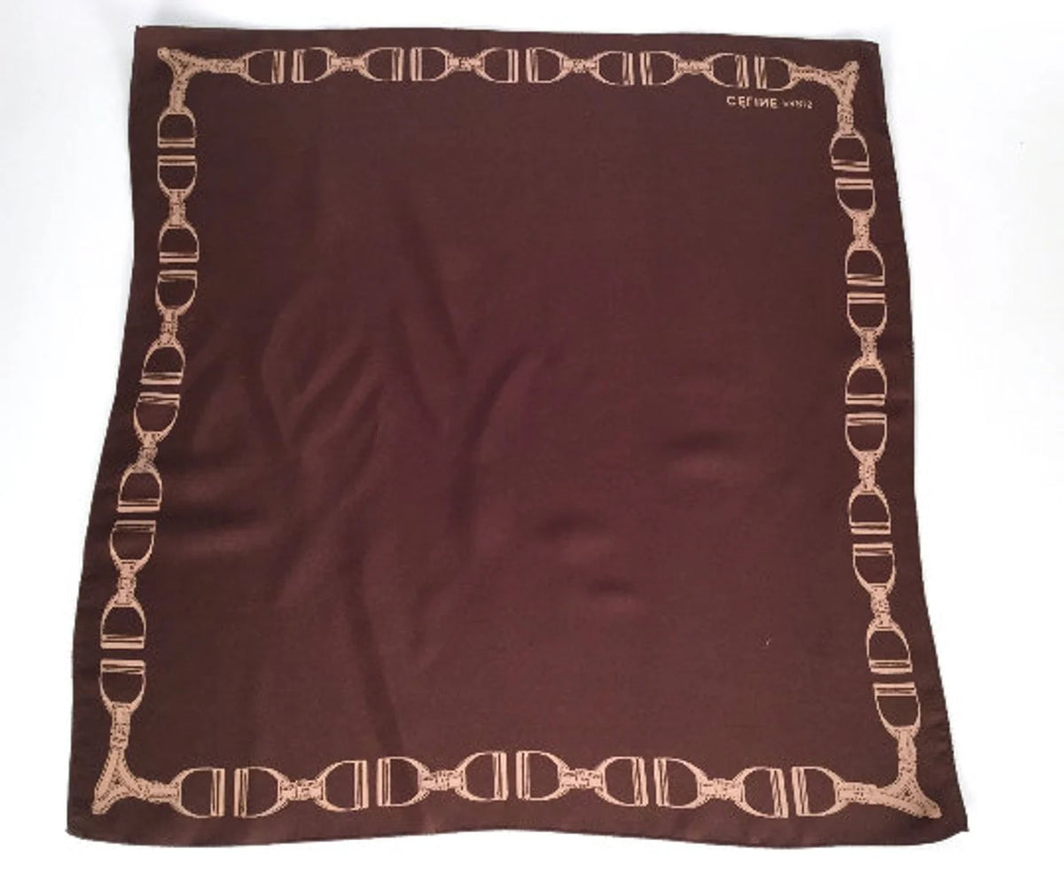 Vintage Celine Silk Handkerchief/Pocket Square, Stirrup Border