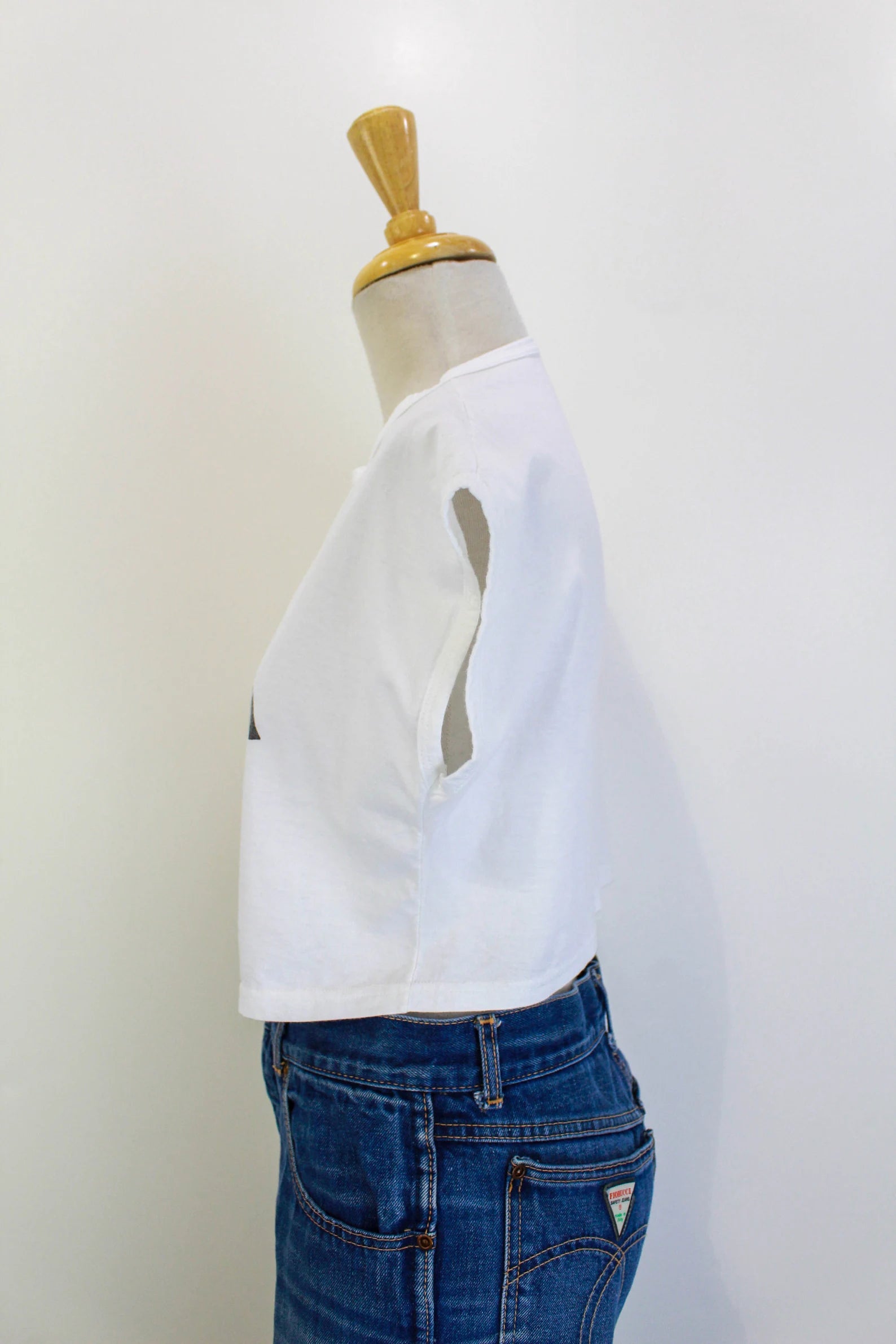 Vintage 1980s White Cropped Krizia Logo T Shirt, Medium 