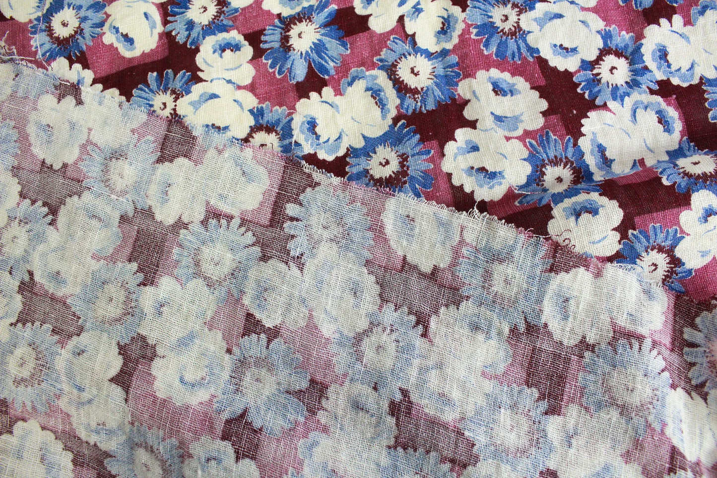 1940s Purple Floral Print Cotton Fabric, 3.4 Yards, Vintage Sewing Fabric