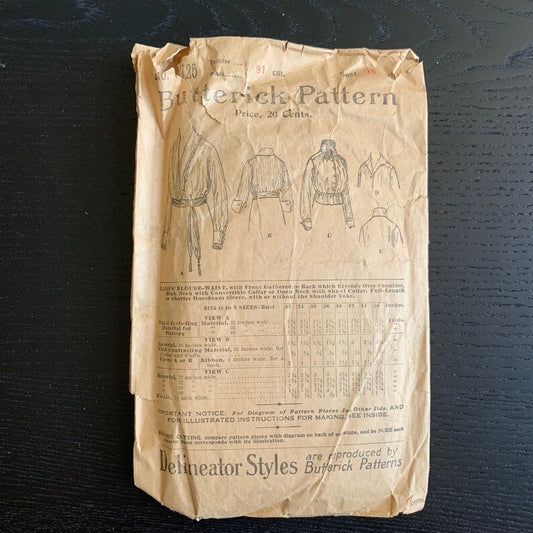1890s Late Victorian Women's Blouse-Waist Sewing Pattern, Butterick 9725