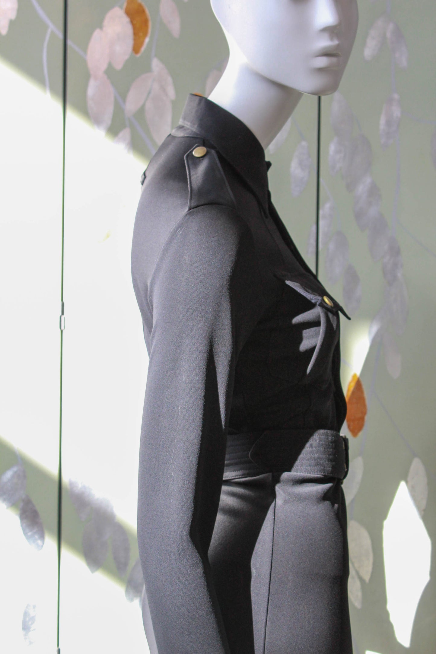 2000s y2k Jean Paul Gaultier Femme Black Shirt Dress, Collar, Breast Pockets, Hidden Placket Button Front, Long Sleeves Vintage jean Paul Gaultier Designer